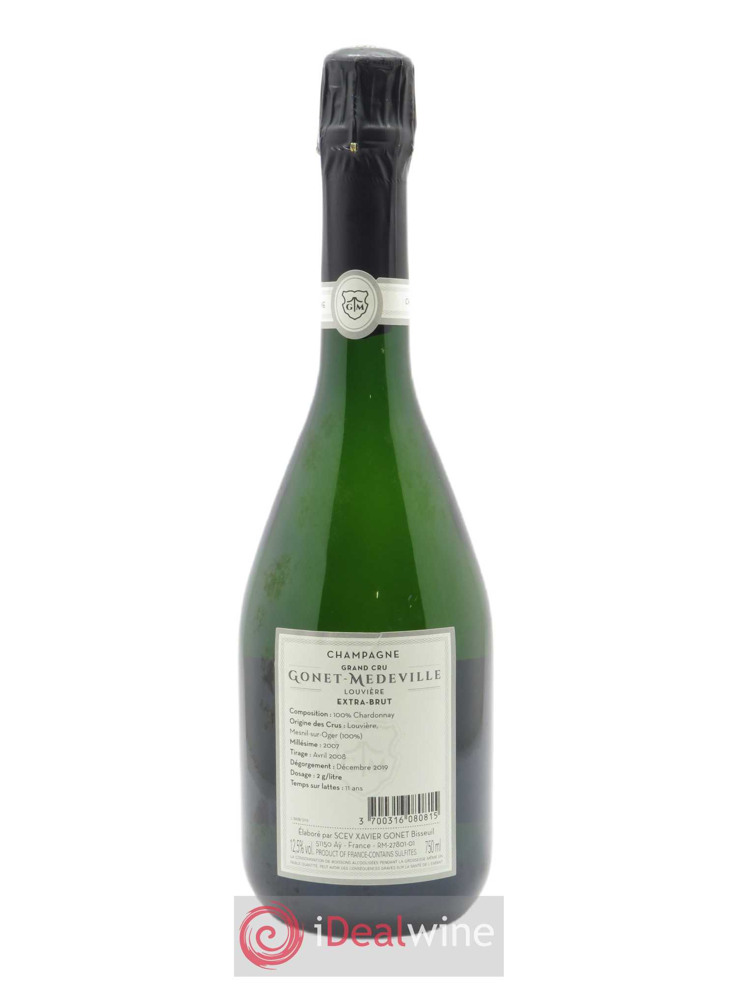Louvière Blanc de Blancs Grand Cru Extra Brut Vignobles Gonet-Medeville  2007 - Lot de 1 Bouteille