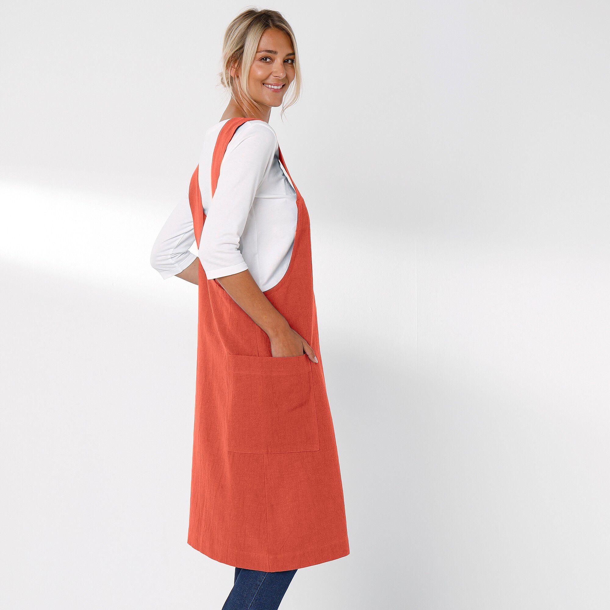 Tablier de cuisine japonais coton et lin uni personnalisable