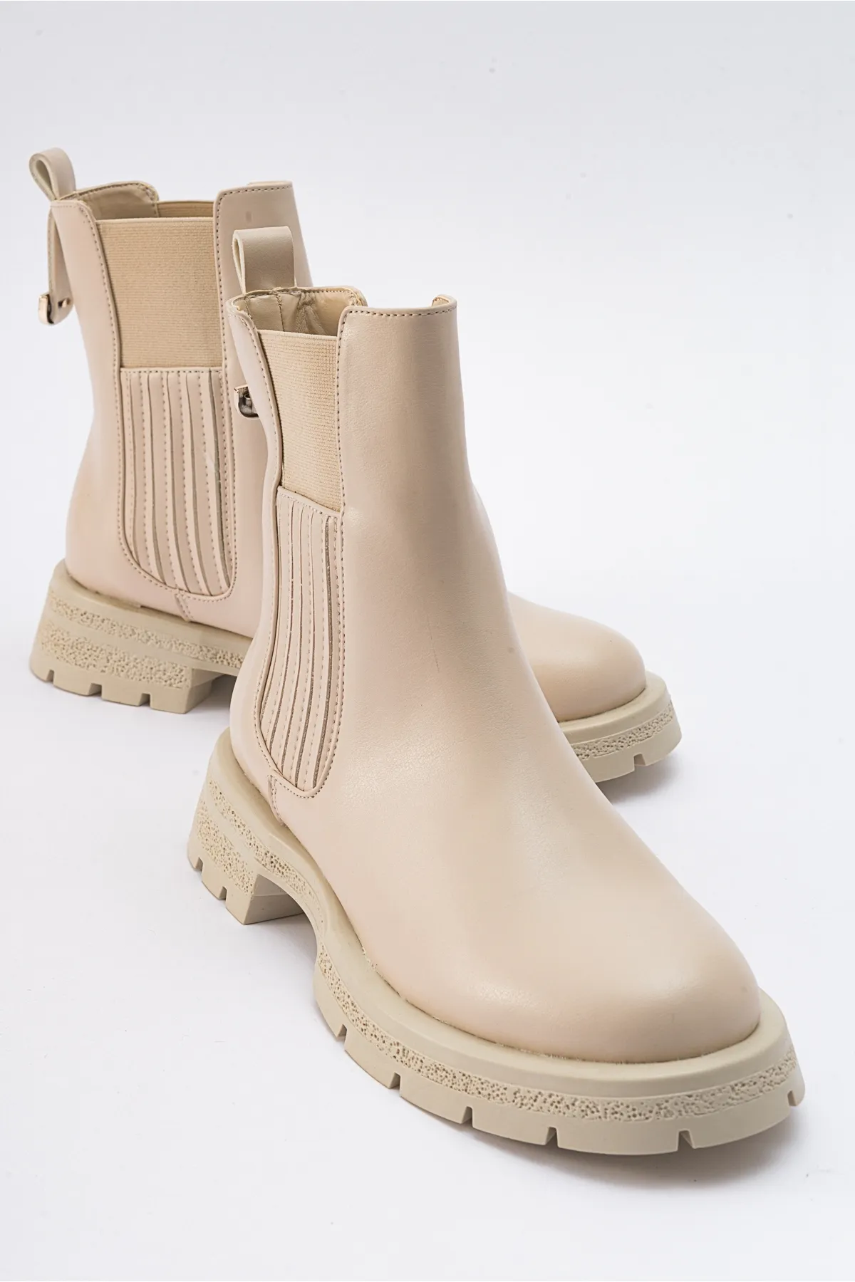 LuviShoes  DENIS Beige elastische Damen-Chelsea-Stiefel aus Leder