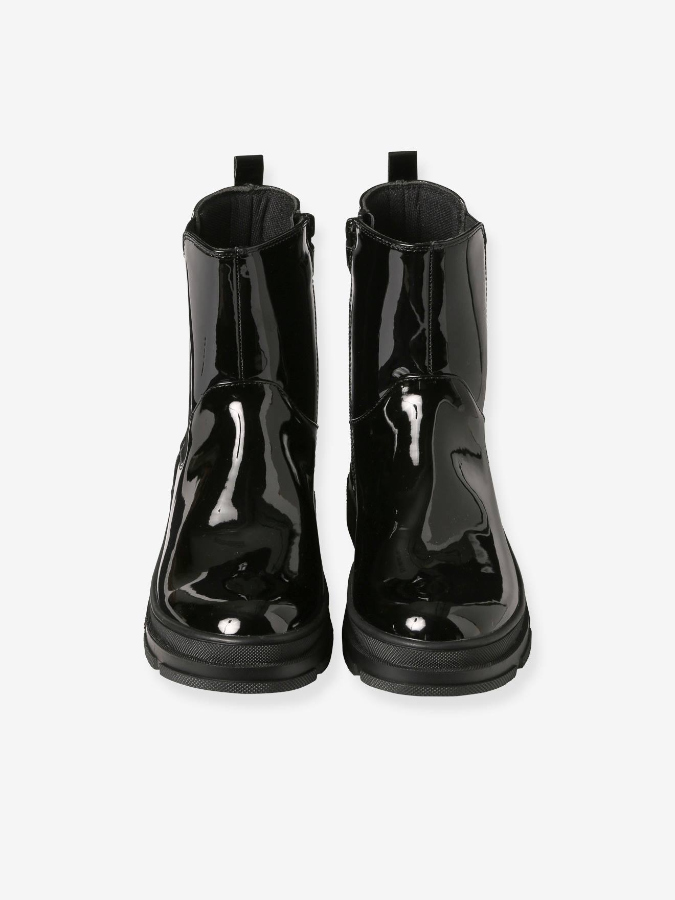 Vertbaudet Kinder Lack-Boots mit Reißverschluss und Dehneinsatz - schwarz