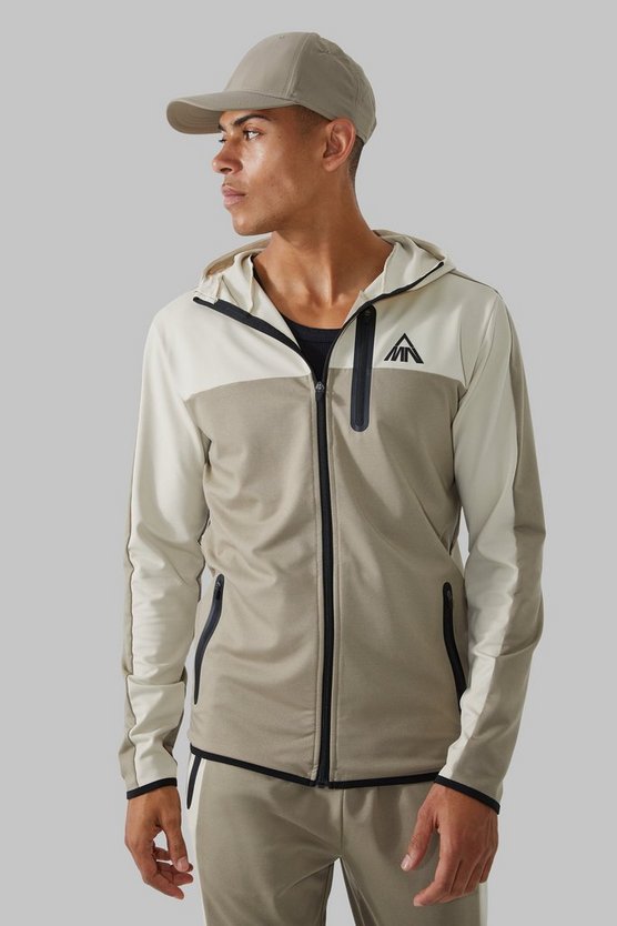 Man Active Colorblock Hoodie mit Trichterkragen und Reißverschluss