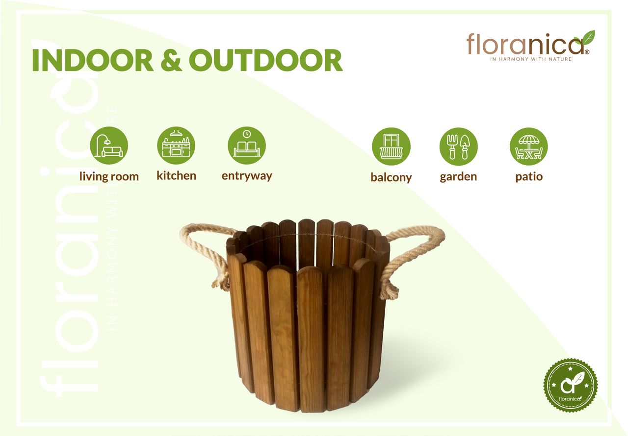 Pemicont Floranica Runder Blumentopf aus Holz 33x30cm Braun Imprägniertes Kiefernholz Schutzhülle für Kräuter Blumen Haus- und Gartendekoration Truhe Für den Innen- und Außenbereich