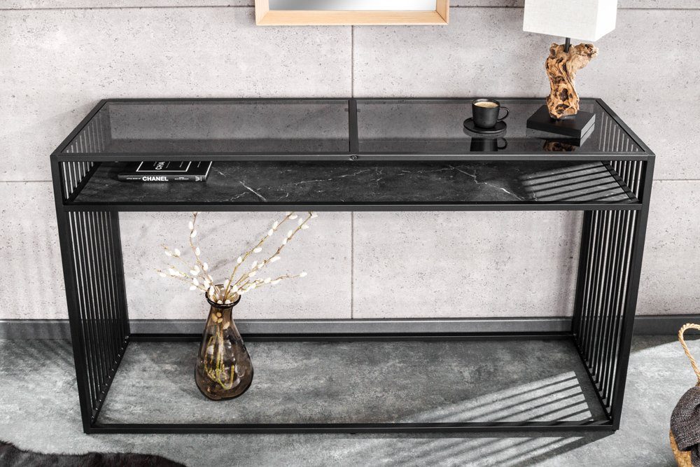 riess-ambiente Konsolentisch ARCHITECTURE 120cm schwarz (Einzelartikel, 1-St), Wohnzimmer · Glas · Metall · Marmor-Optik · Flur · Industrial Design
