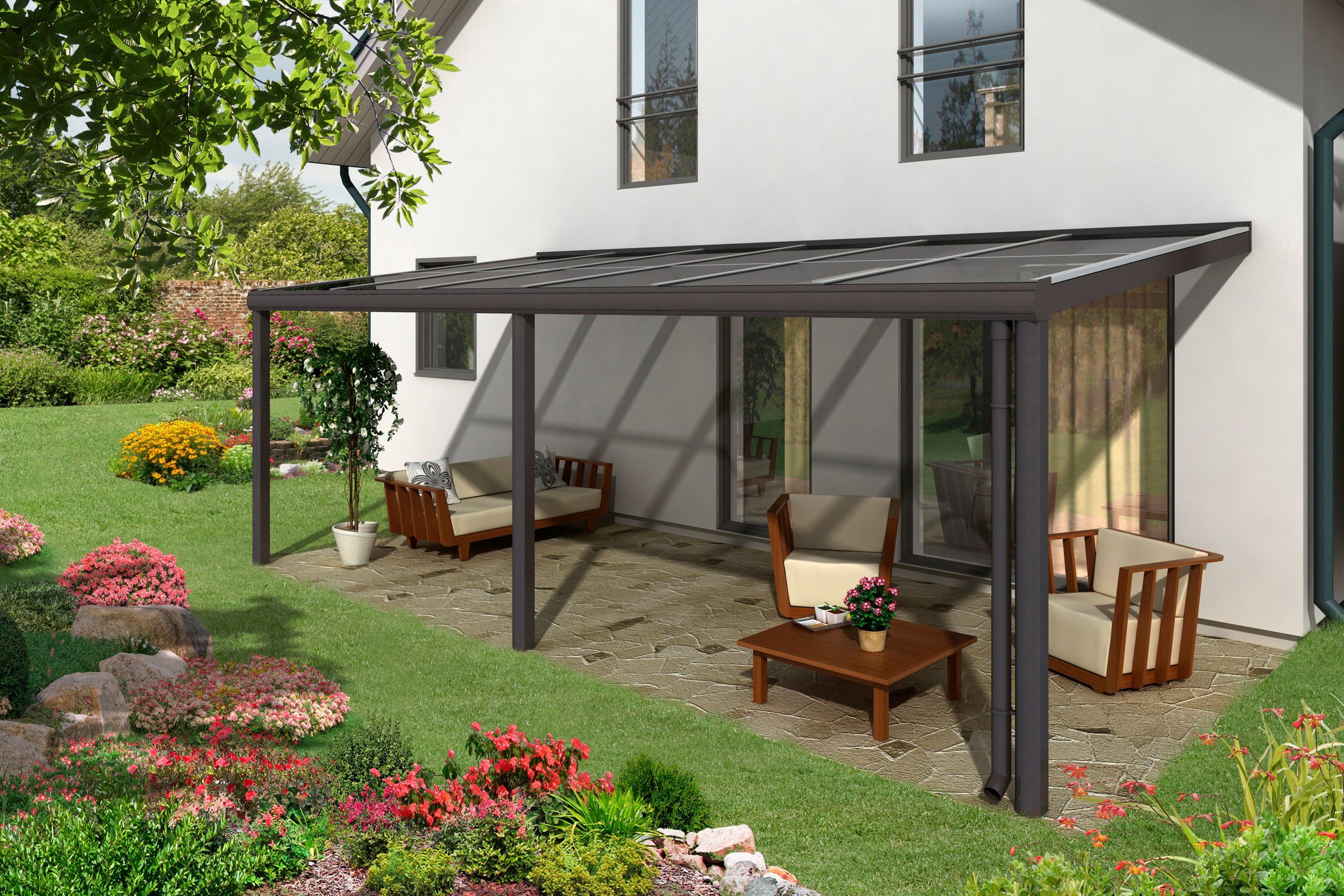 Skanholz Terrassendach Monza, BxT: 648x307