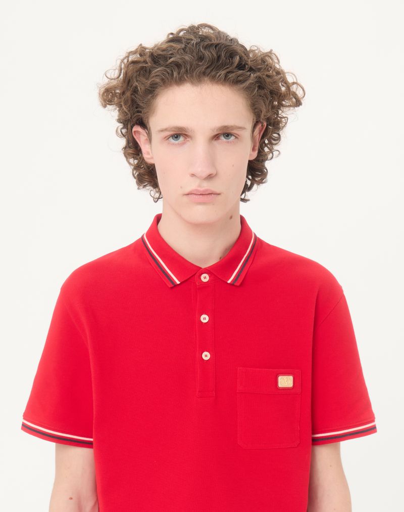 Polo shirt van katoenen piqué met V-logo patch