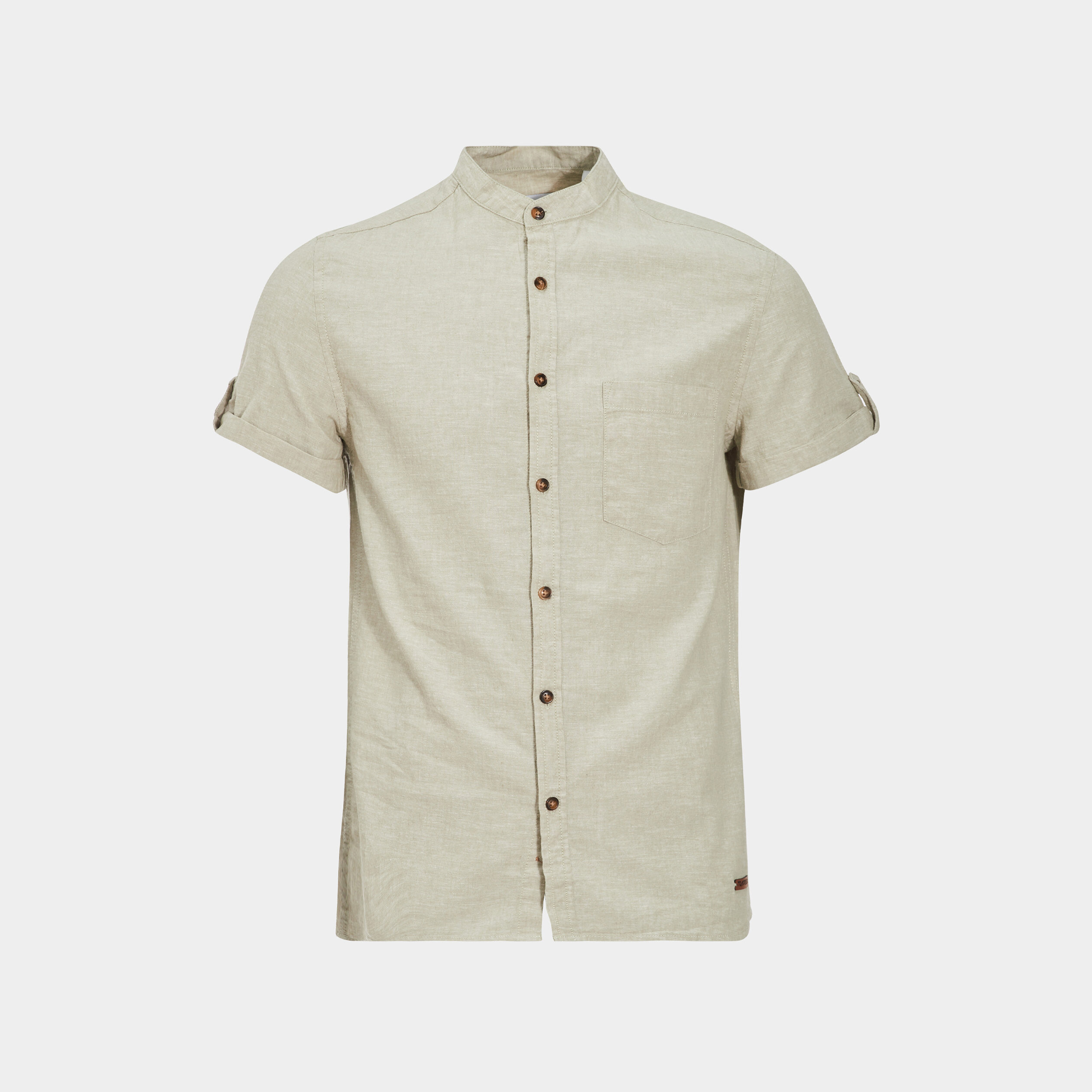 Chemise manches courtes lin majoritaire vert kaki homme | La Halle