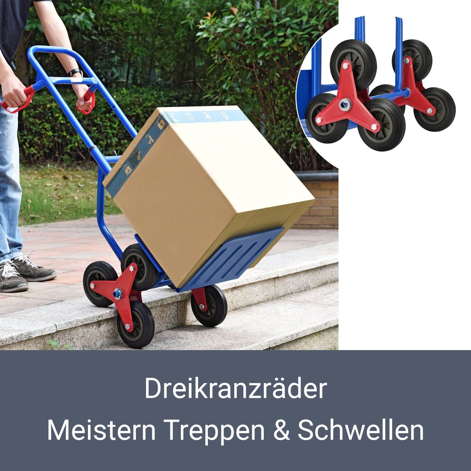 Juskys Treppensackkarre Treppensackkarre, klappbar Treppensteiger, Hartgummireifen, Stahlrahmen, bis 100 kg