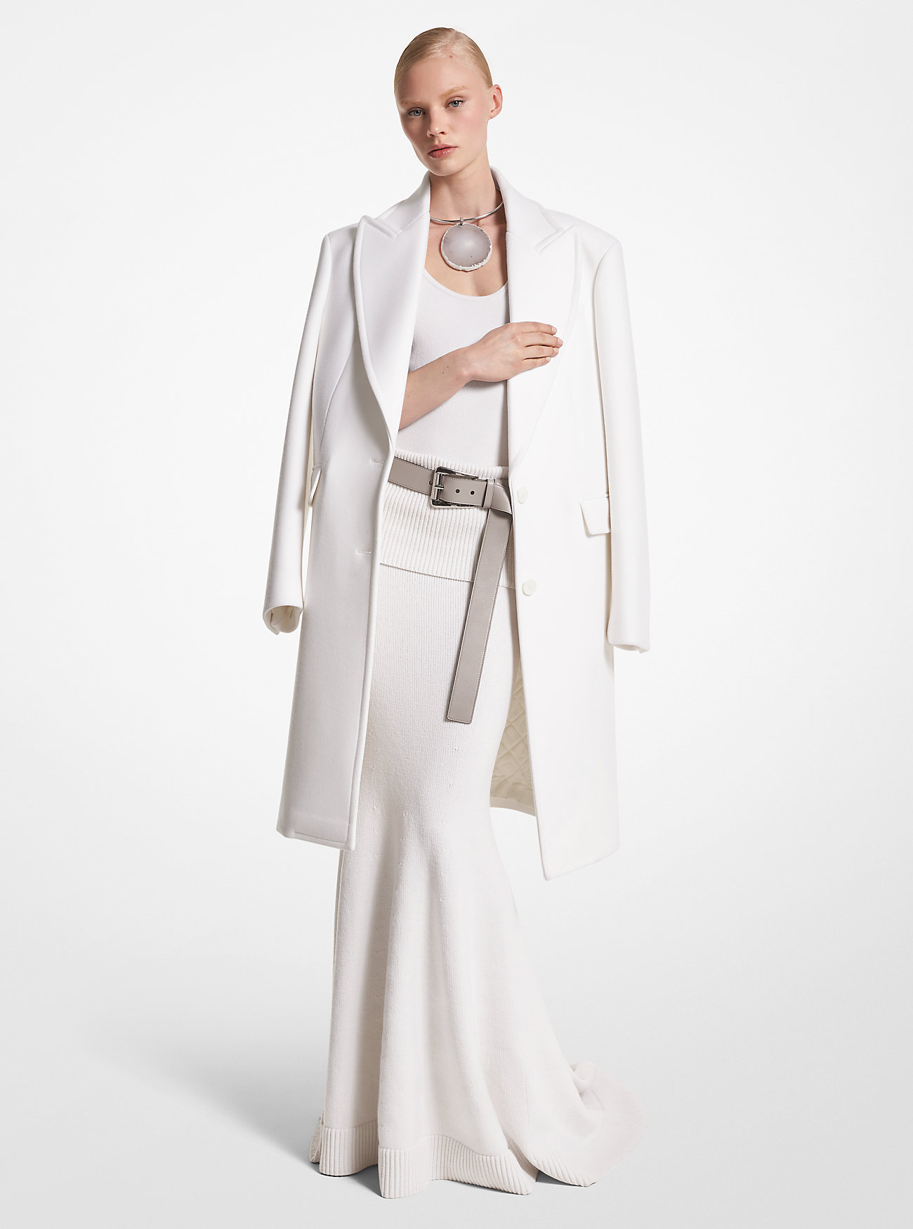 Wool Melton Chesterfield Coat - IVORY