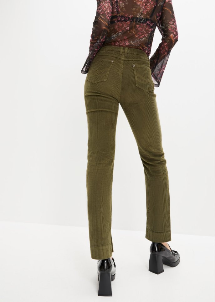 Stretch-Cordhose, Straight mit Schlitz