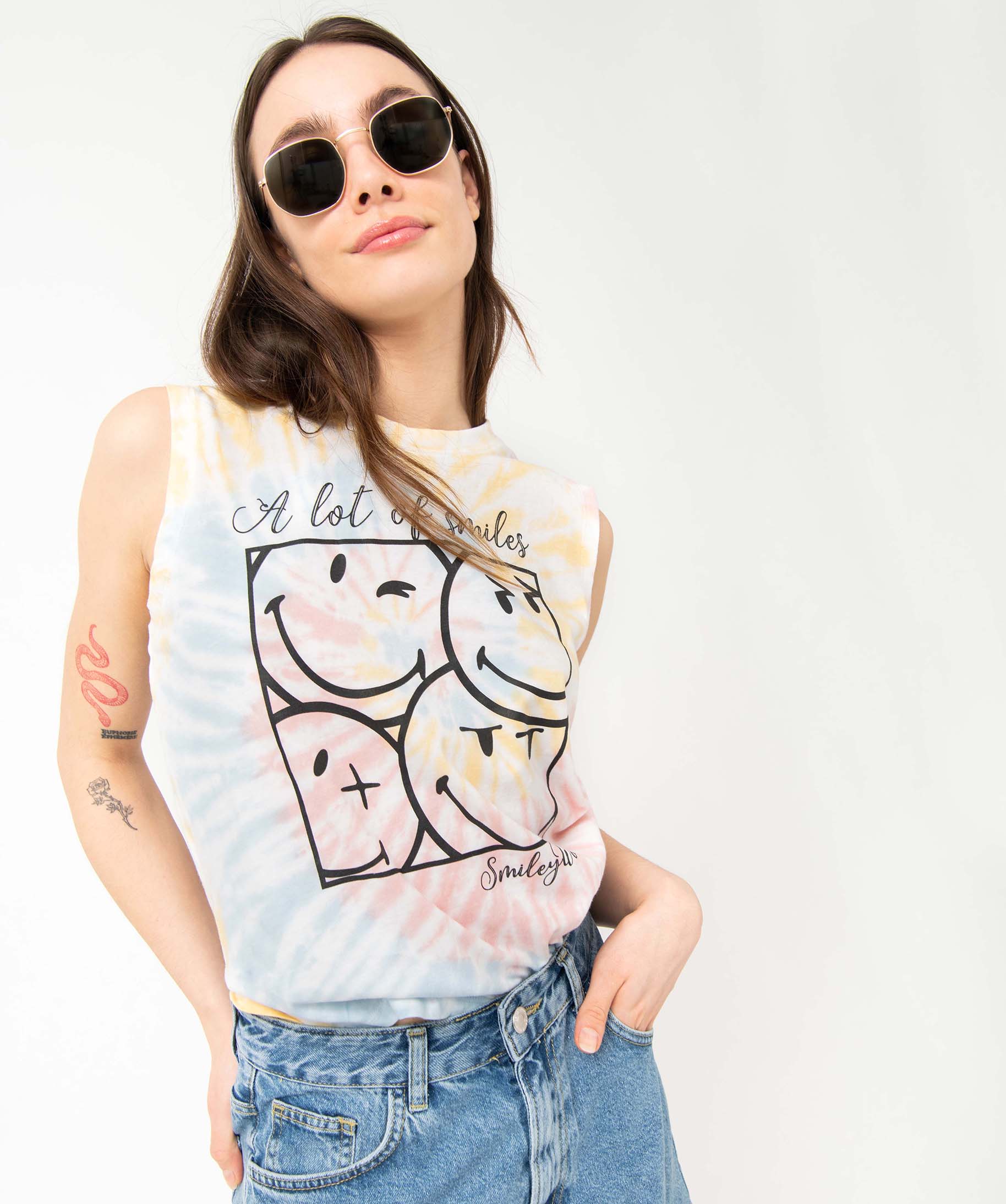Débardeur femme multicolore avec motif - Smiley World multicolore | GEMO