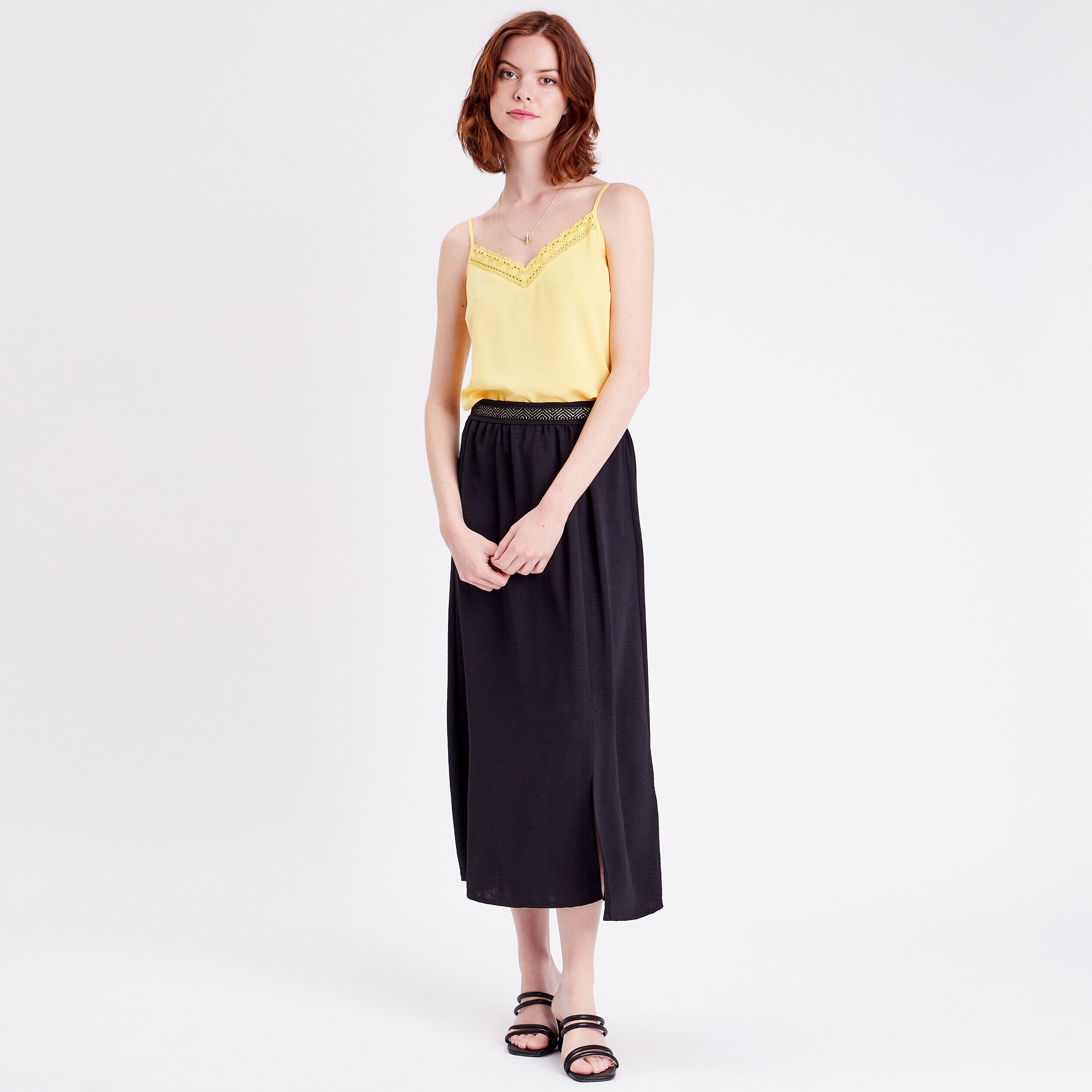 Débardeur bandes macramé jaune pastel femme | Cache Cache
