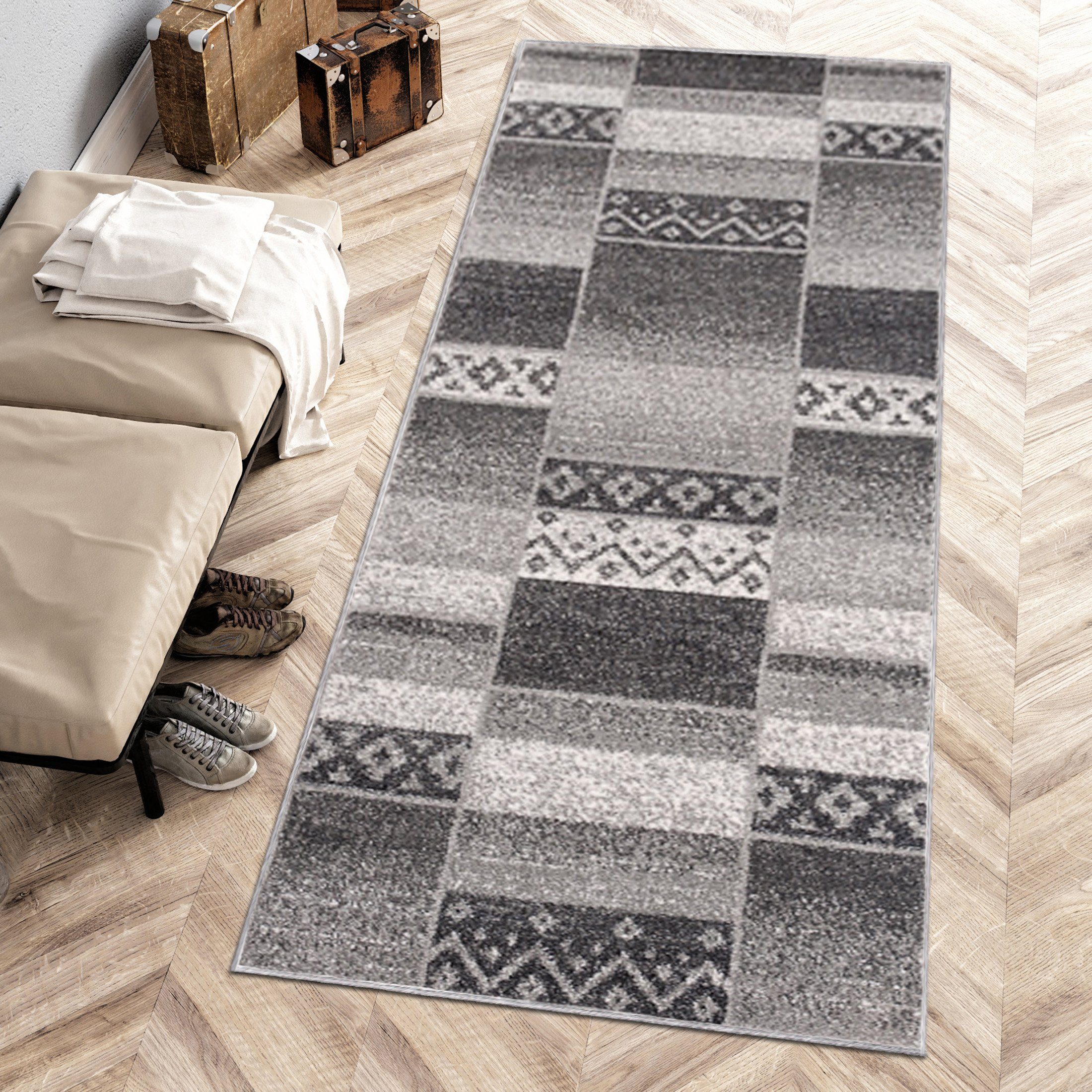 Läufer Läufer Flurläufer Modern für Vorzimmer, Küche - Grau, Mazovia, 80 x 100 cm, Kurzflor, Meterware, Höhe 10 mm, Kurzflor - niedrige Florhöhe