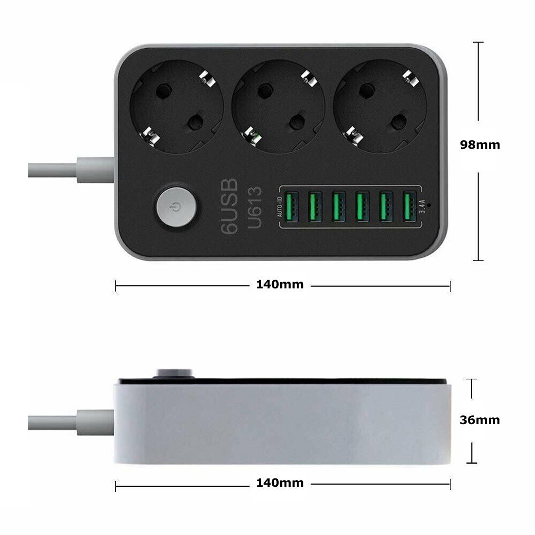 Bolwins A66D Mehrfachsteckdose Steckdosenleiste Steckdose +6x USB Ladegerät Mehrfachsteckdose