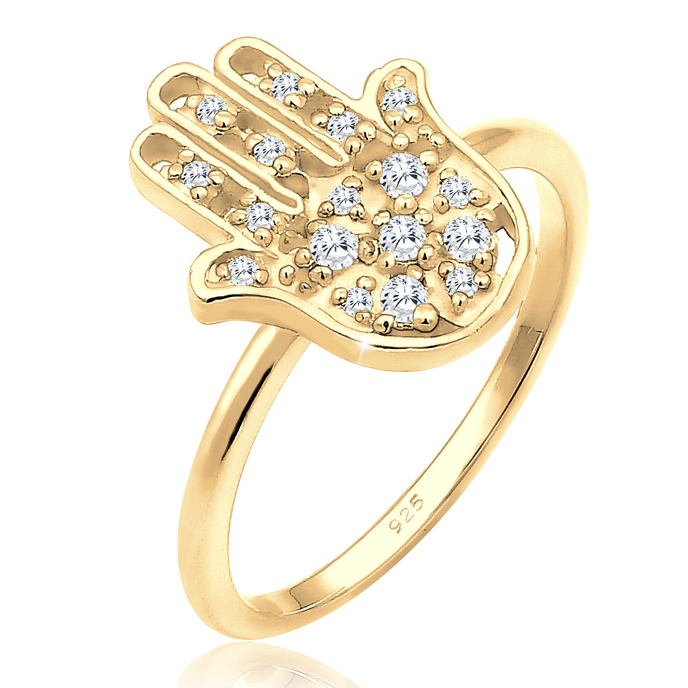 Elli Elli Bague La Main Hamsa Karma Cristaux Zircone Bague Femme - (925/1000) Argent Bague