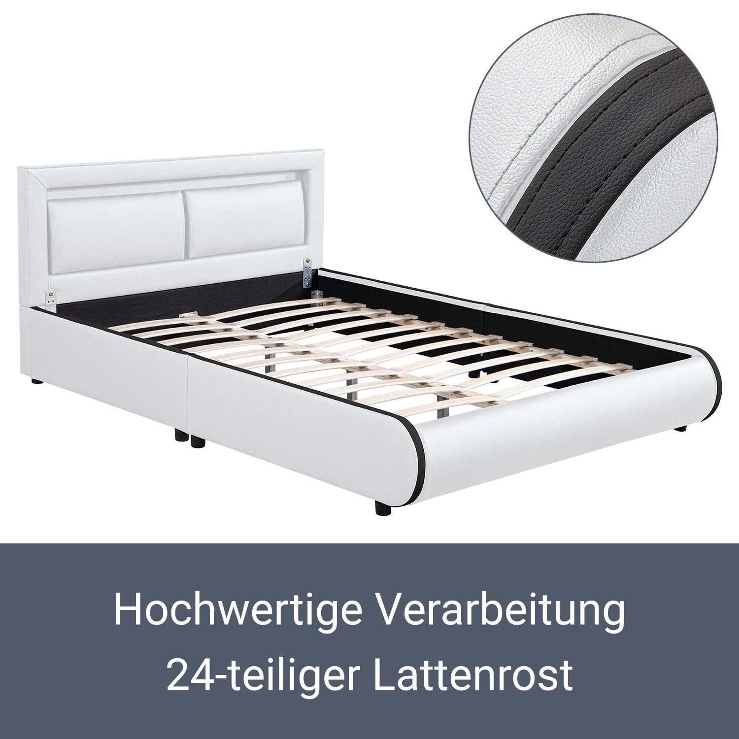 Juskys Polsterbett Murcia, 140x200 cm, LED-Beleuchtung, weiches Kopfteil, inkl. Lattenrost