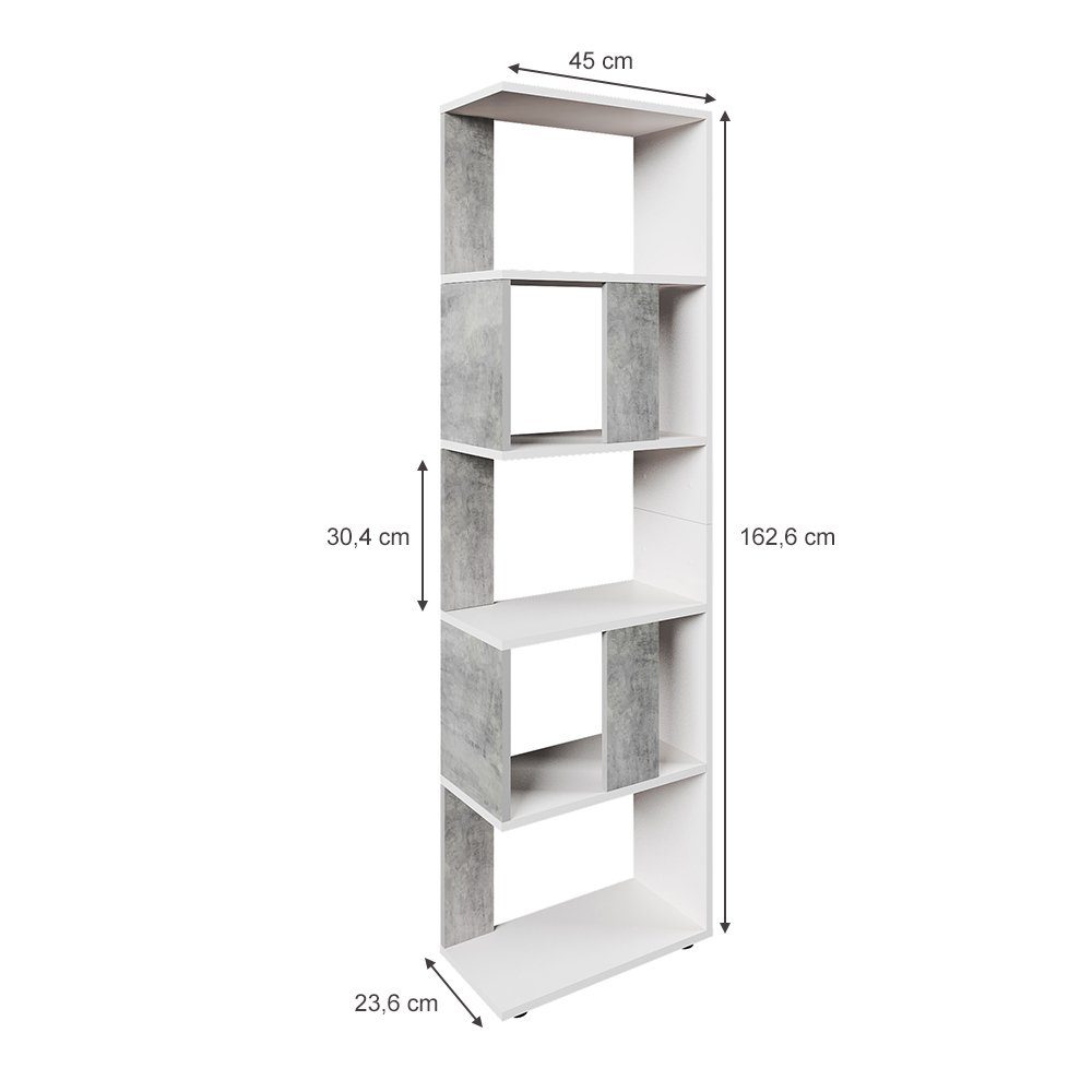 Vicco Raumteiler Bücherregal Standregal Klein Weiß Beton