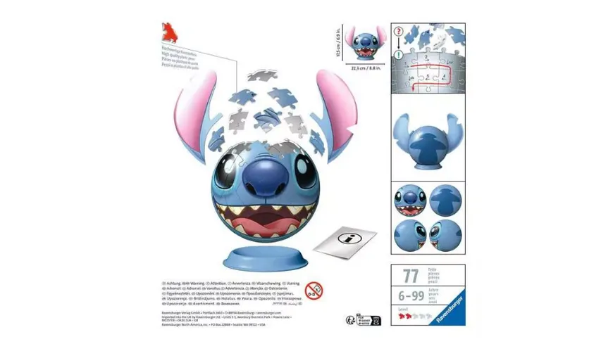 Ravensburger Puzzle - 3D Puzzles -  Stitch Puzzle-Ball mit Ohren