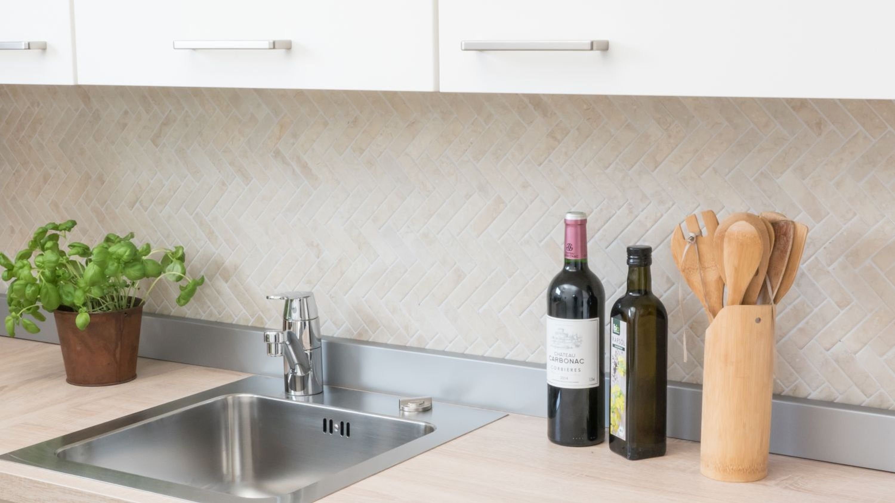 Mosani Mosaikfliesen Fischgrät Mosaikfliese Keramik Steinoptik hellbeige Küche