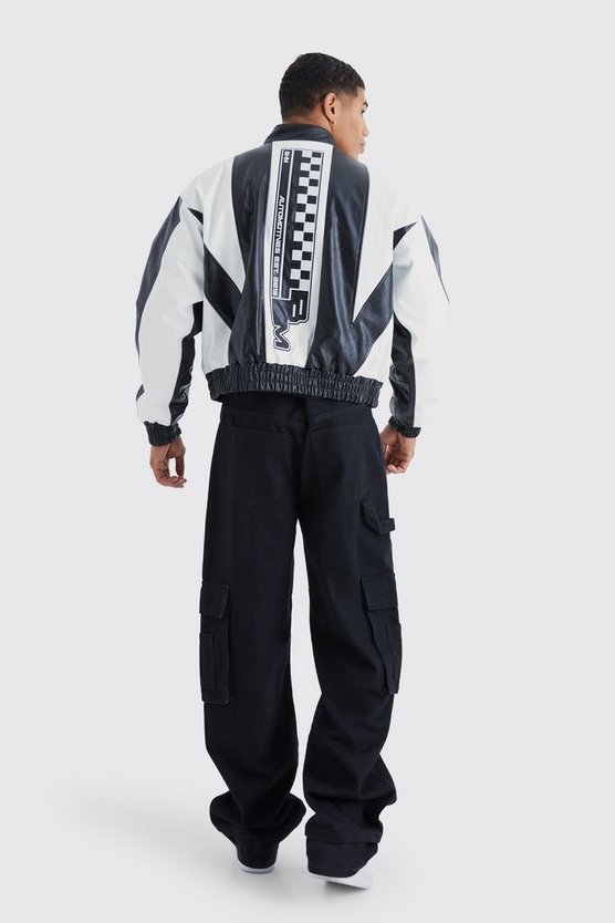 Kastige PU Moto-Jacke mit Applikation