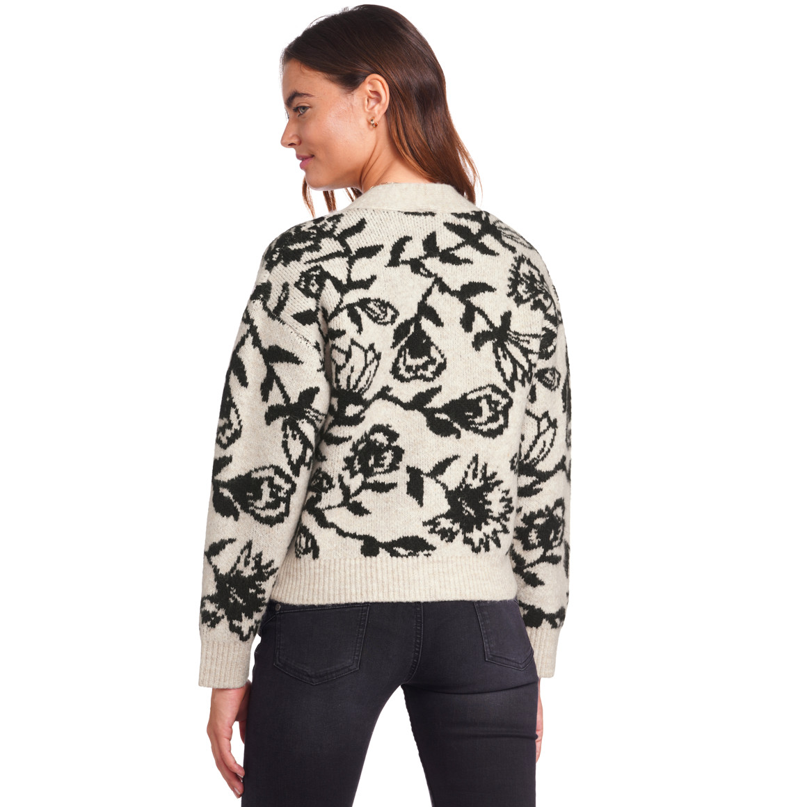 Damen Strickjacke mit Blumen allover