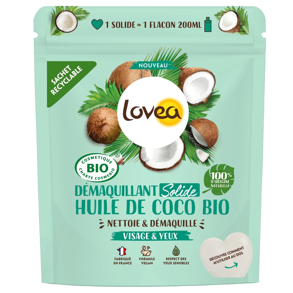 lovea Démaquillant Solide Huile de Coco Bio Certifié BIO Démaquillant Solide - Visage & Yeux Sensibles