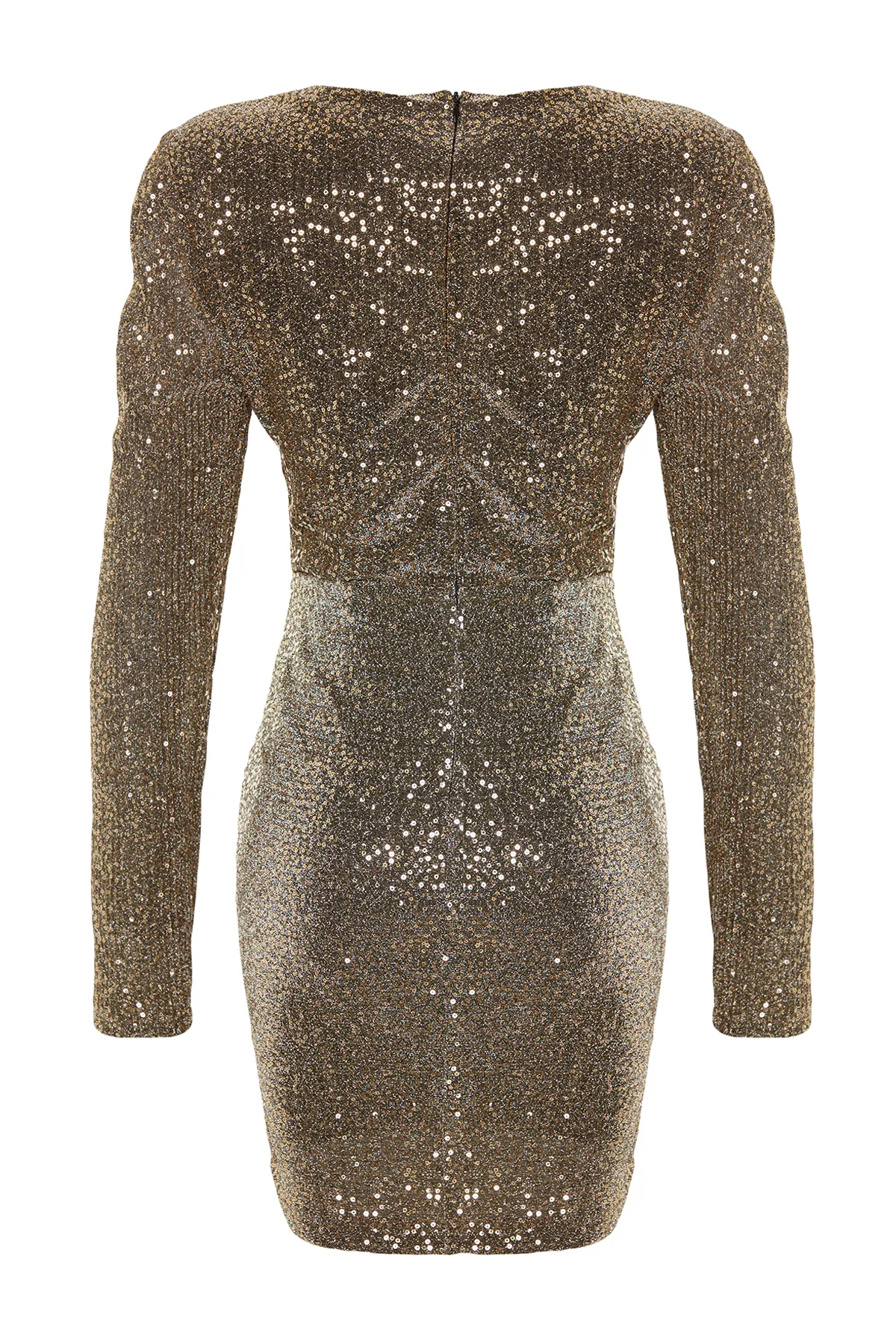 Trendyol Collection  Elegantes Abendkleid mit goldfarbenen, glänzenden Pailletten und Pailletten TPRAW24EL00159