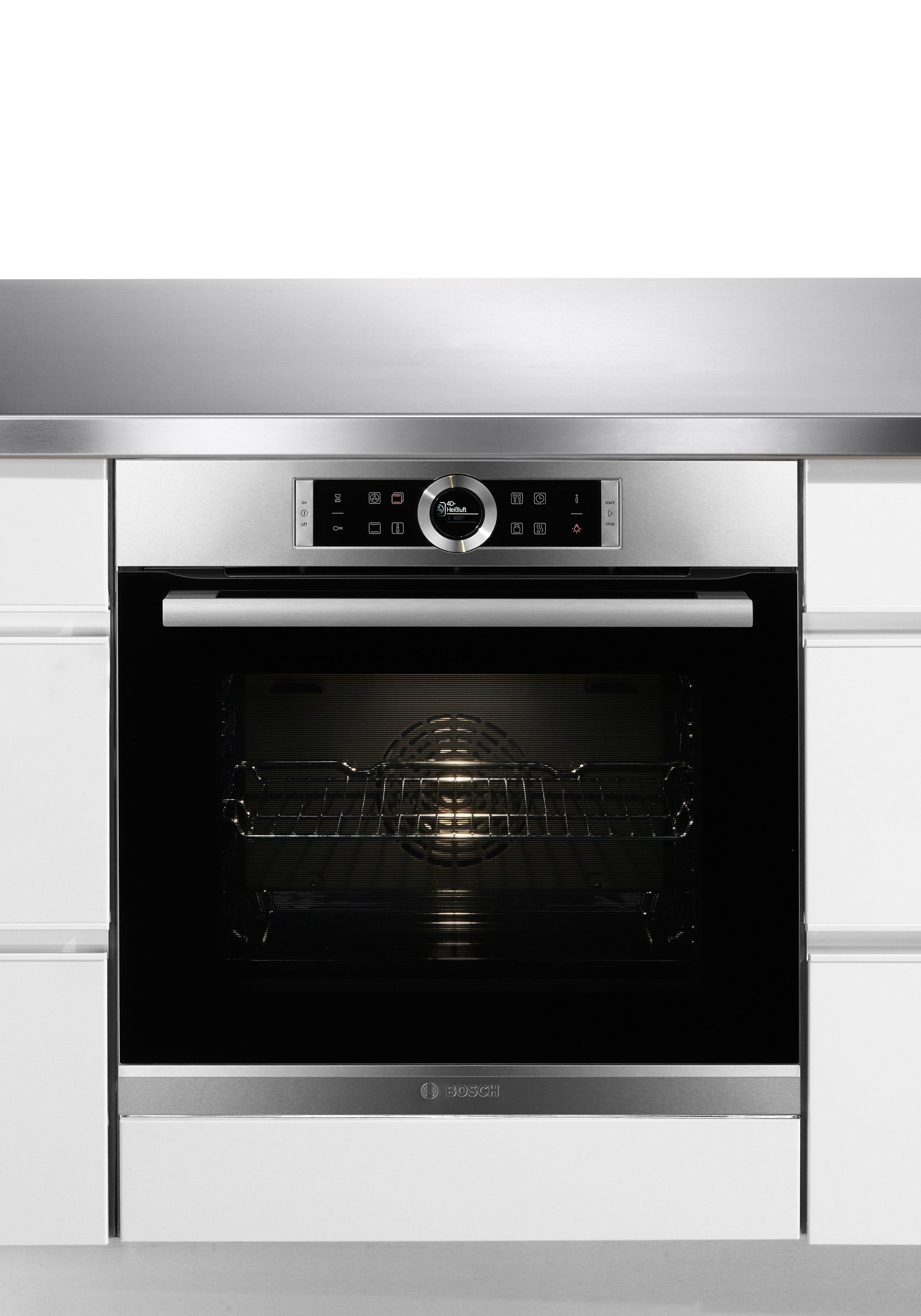 BOSCH Einbaubackofen Serie 8 HBG635B, mit Teleskopauszug nachrüstbar, ecoClean Direct, mit Pizzastufe