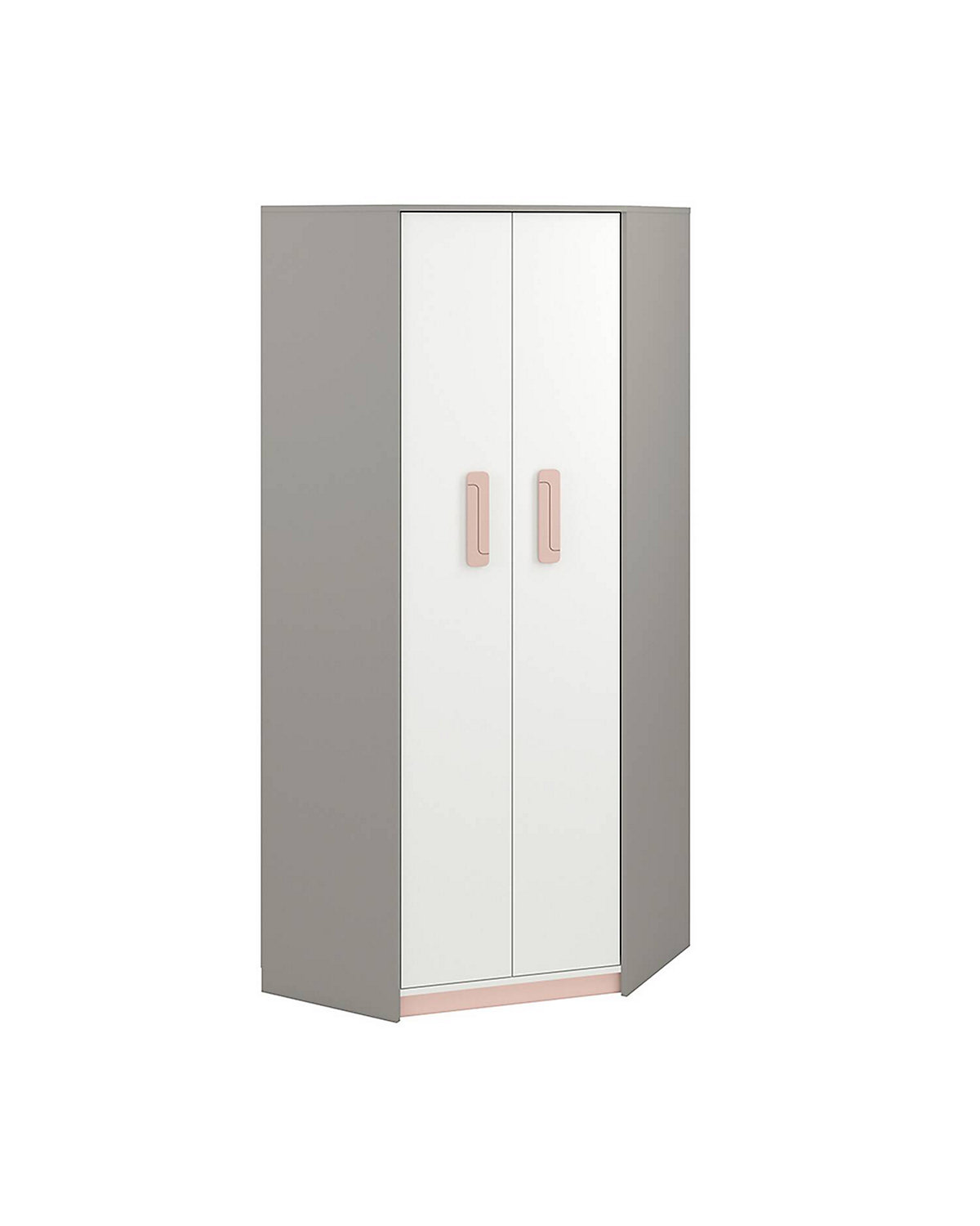 Kinderzimmer Kleiderschrank Eckschrank grau INGOLSTADT-131 mit Fronten in weiß und Absetzungen in rosa, B/H/T: ca. 82/199/82 cm