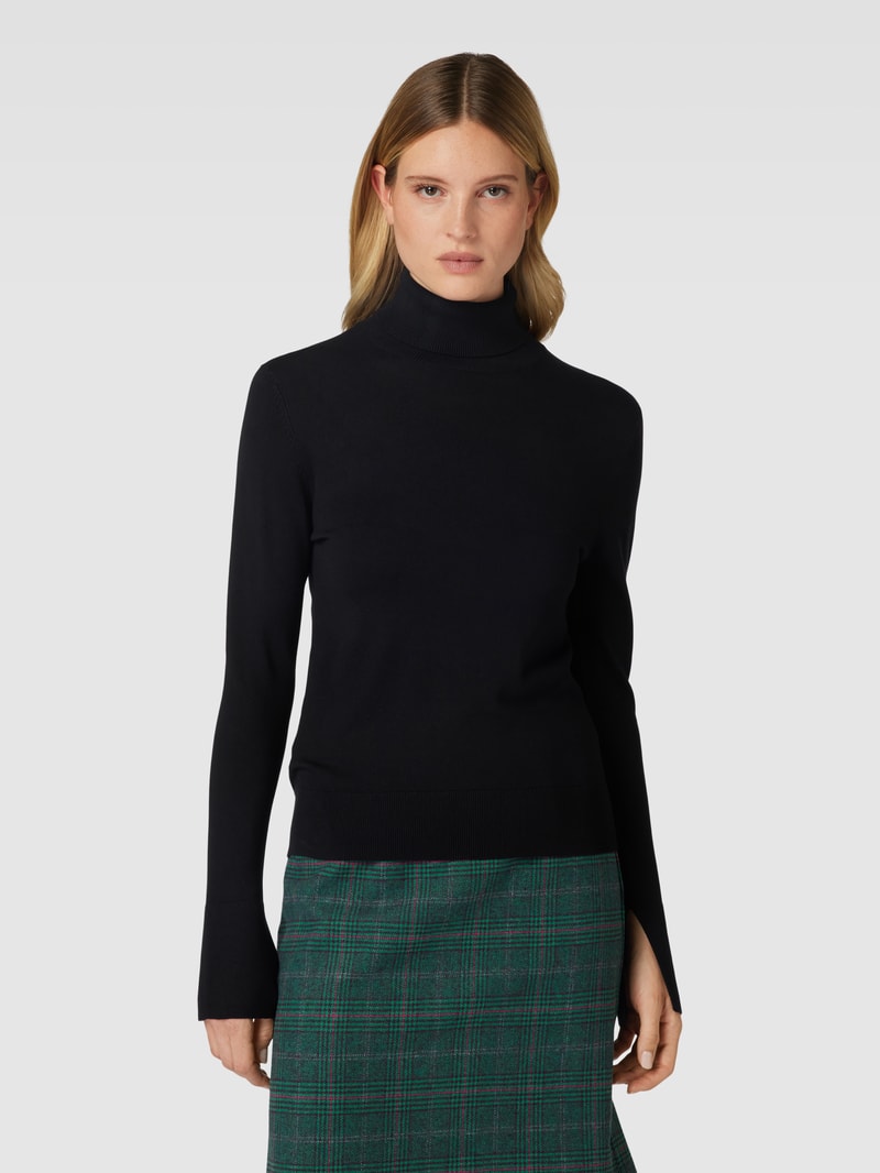 Strickpullover aus Viskose-Mix mit Rollkragen in schwarz