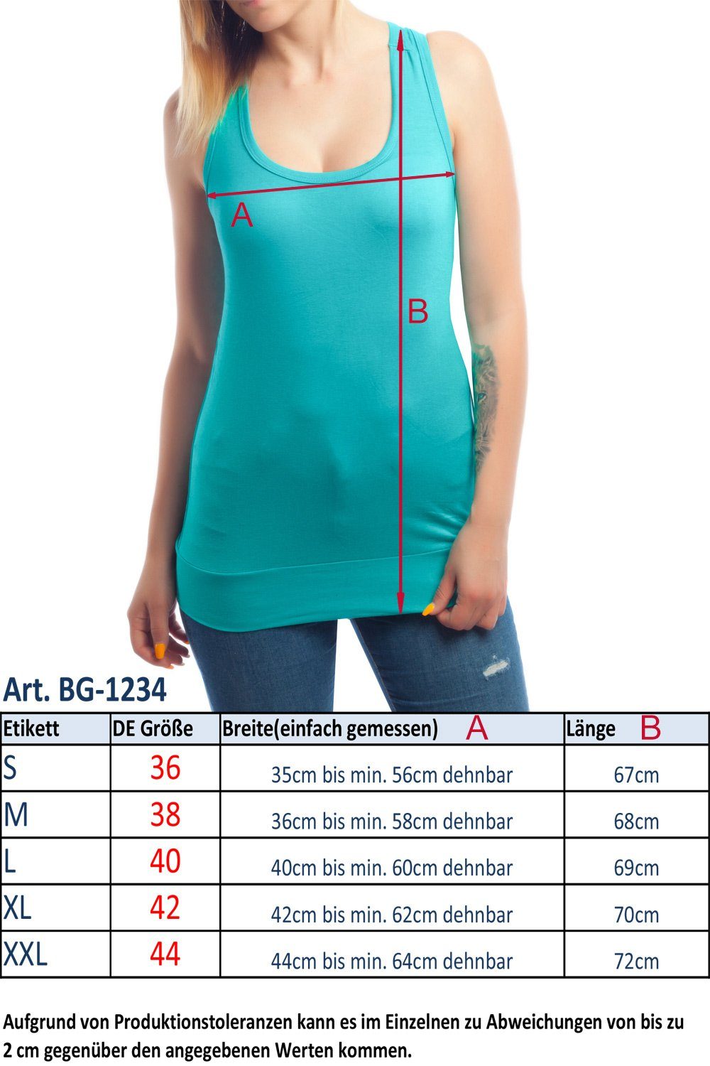 Bongual Ringertop Damen Tanktop Trägertop Sommertop Ringerrücken