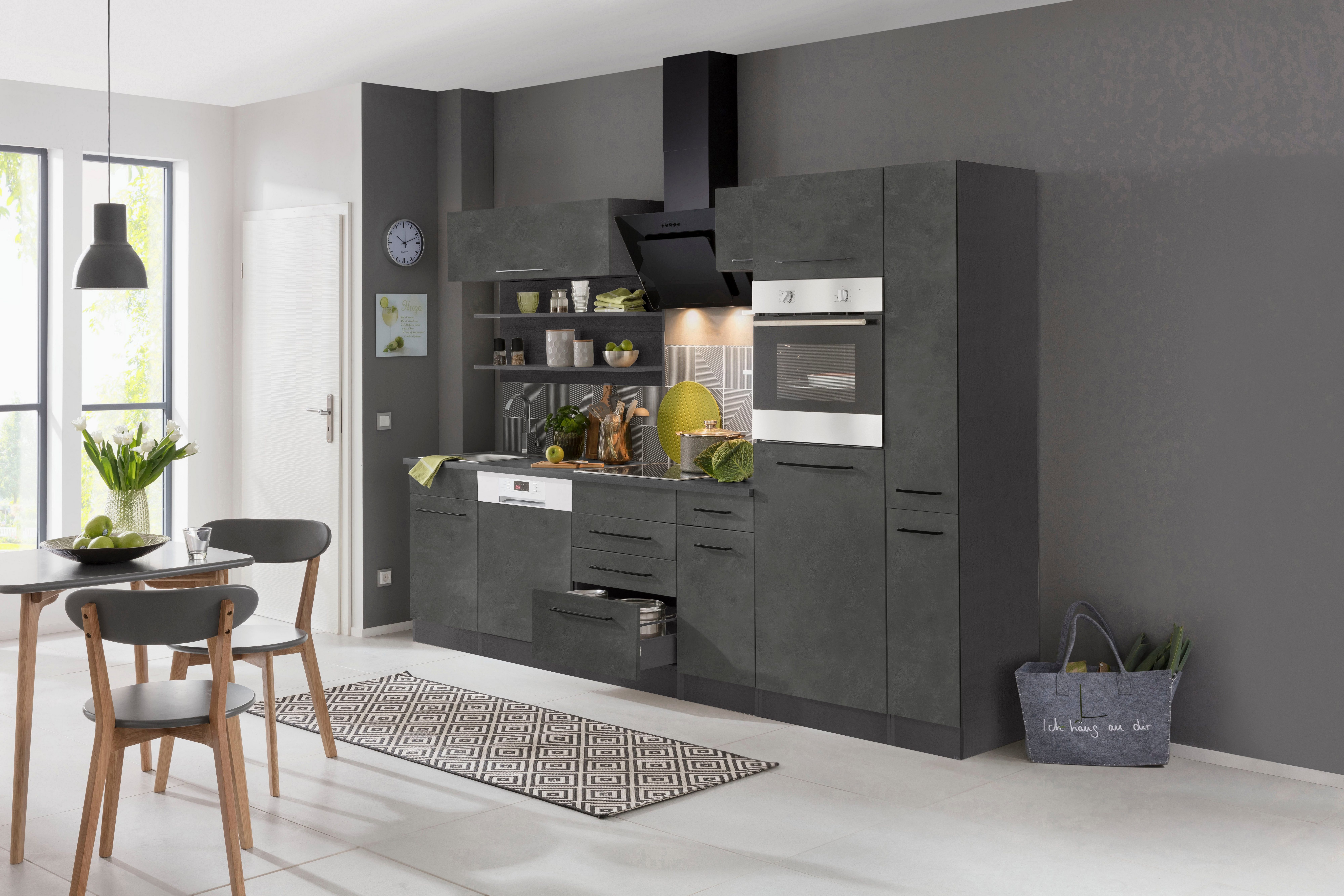 HELD MÖBEL Küchenzeile Tulsa, mit E-Geräten, Breite 270 cm, schwarze Metallgriffe, MDF Fronten