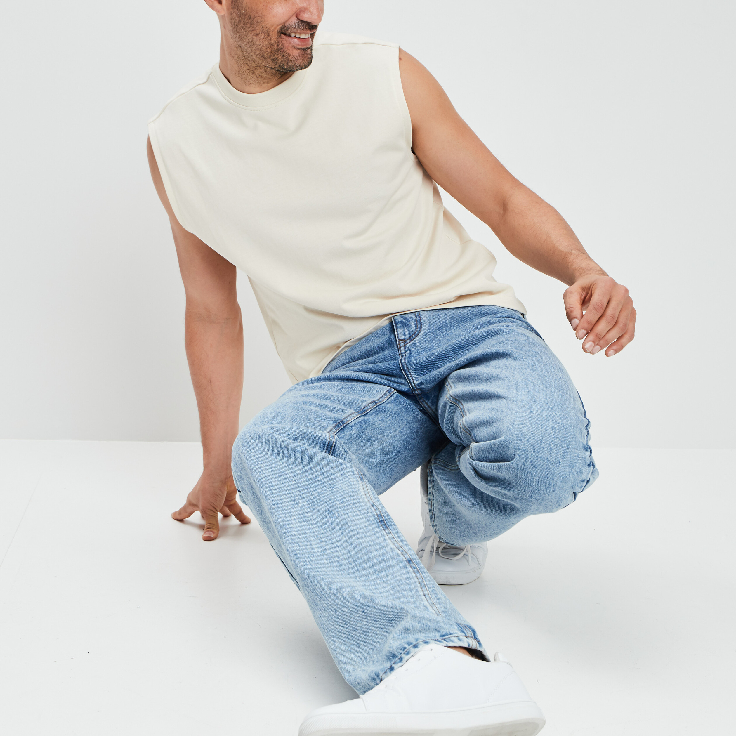 T-shirt sans manches creme homme | La Halle