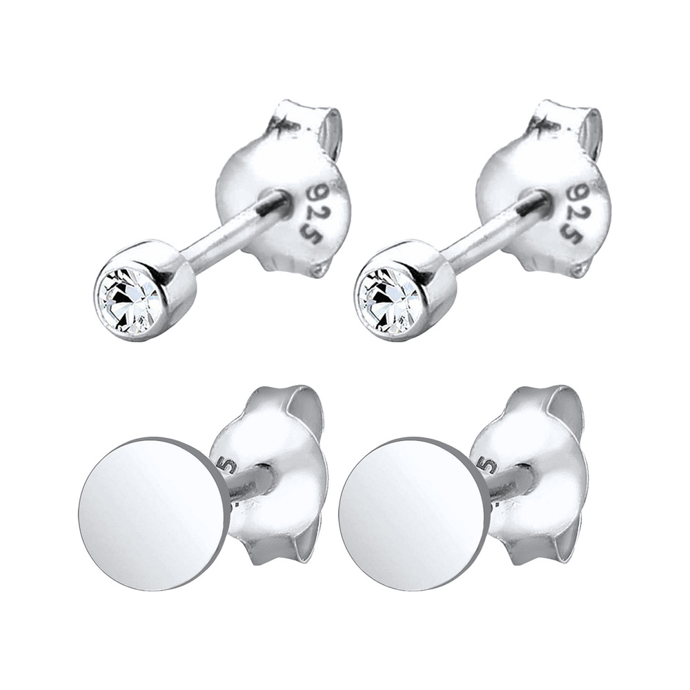 Elli Elli Boucles d'Oreilles Femmes Clous d'oreilles Plaquettes Set de 2 avec Cristaux Boucles d'oreilles