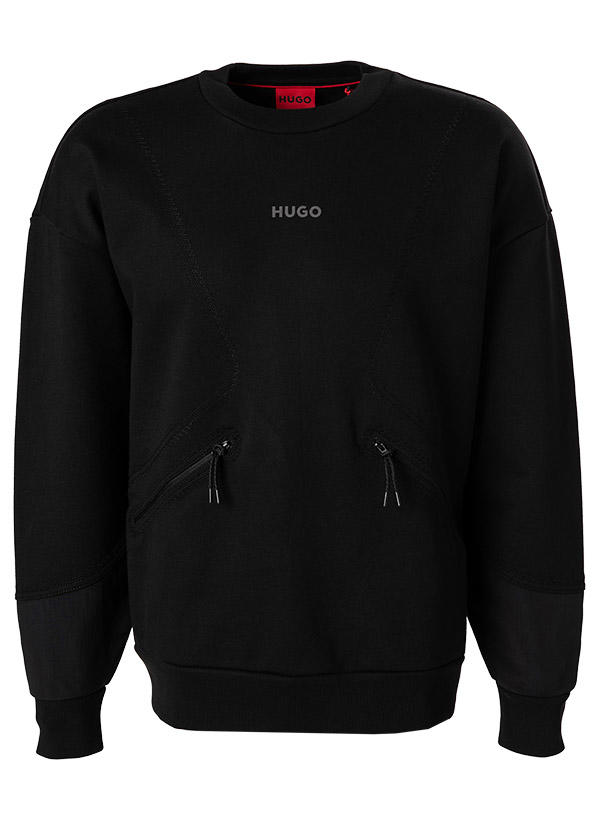 HUGO, Sweatshirt, Baumwolle, schwarz