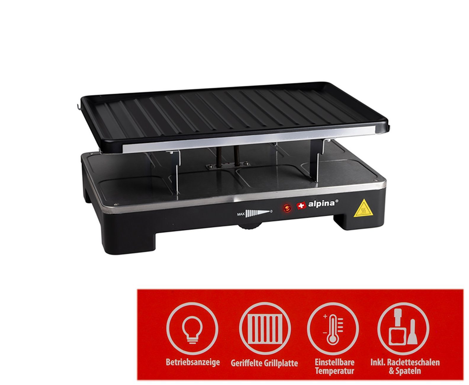 *Alpina* Raclette Raclette-Grill, 8 Raclettepfännchen, 1400,00 W, für 8 Personen