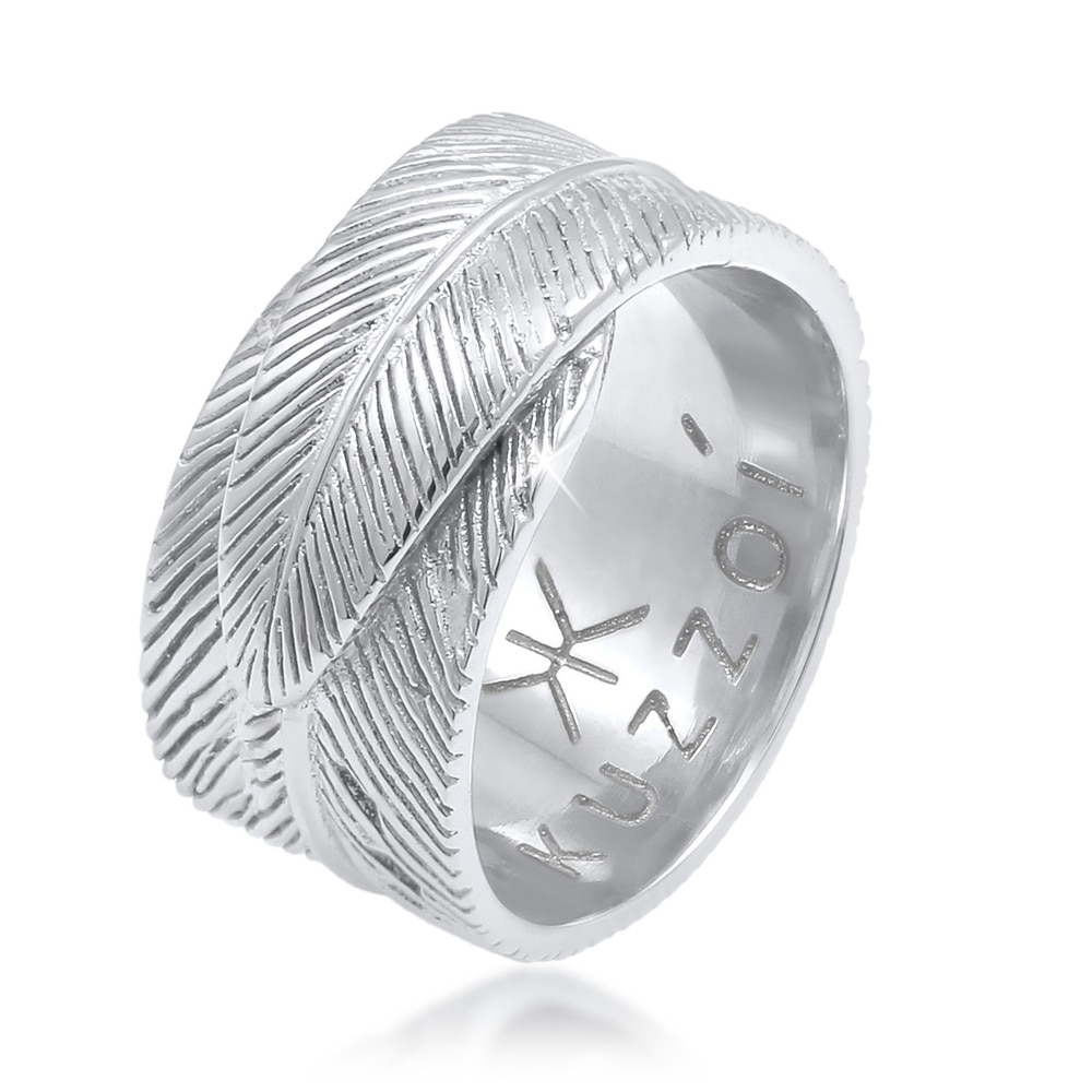 KUZZOI KUZZOI Bague Plume pour homme Déclaration Chunky Vintage Trend Solide en argent s Bague