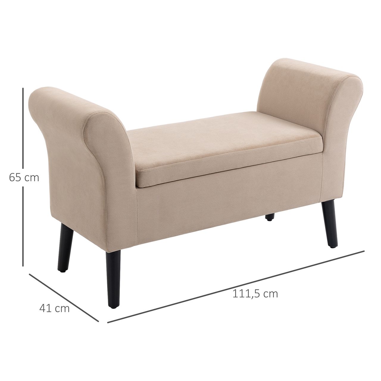 HOMCOM Sitzbank Polsterbank mit Stauraum Armlehnen Truhenbank modern Flur Schlafzimmer Wohnzimmer samtartiges Polyester Gummiholz Beige 111,5 x 41 x 65 cm