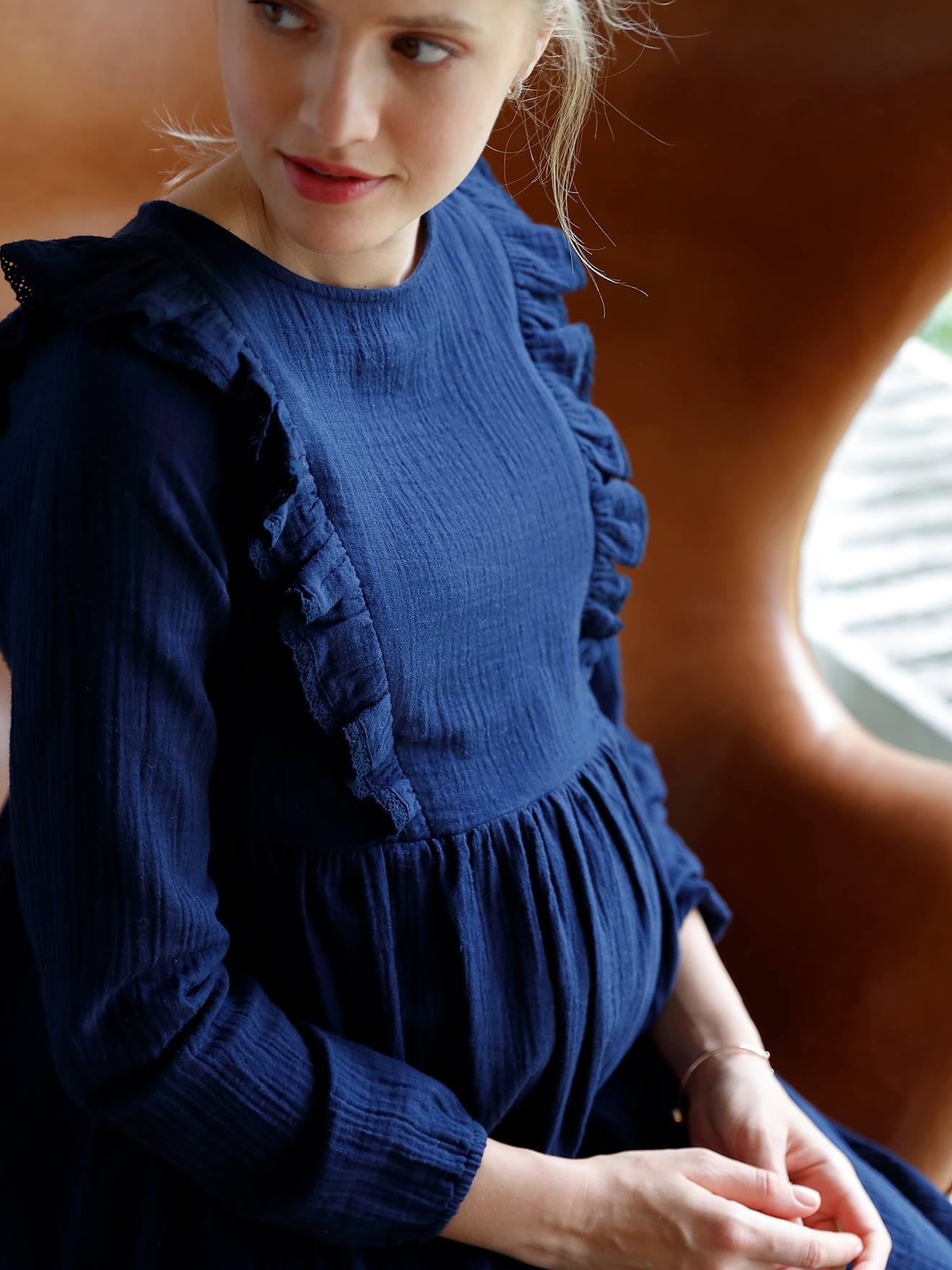 Vertbaudet Kleid für Schwangerschaft & Stillzeit, Musselin - nachtblau