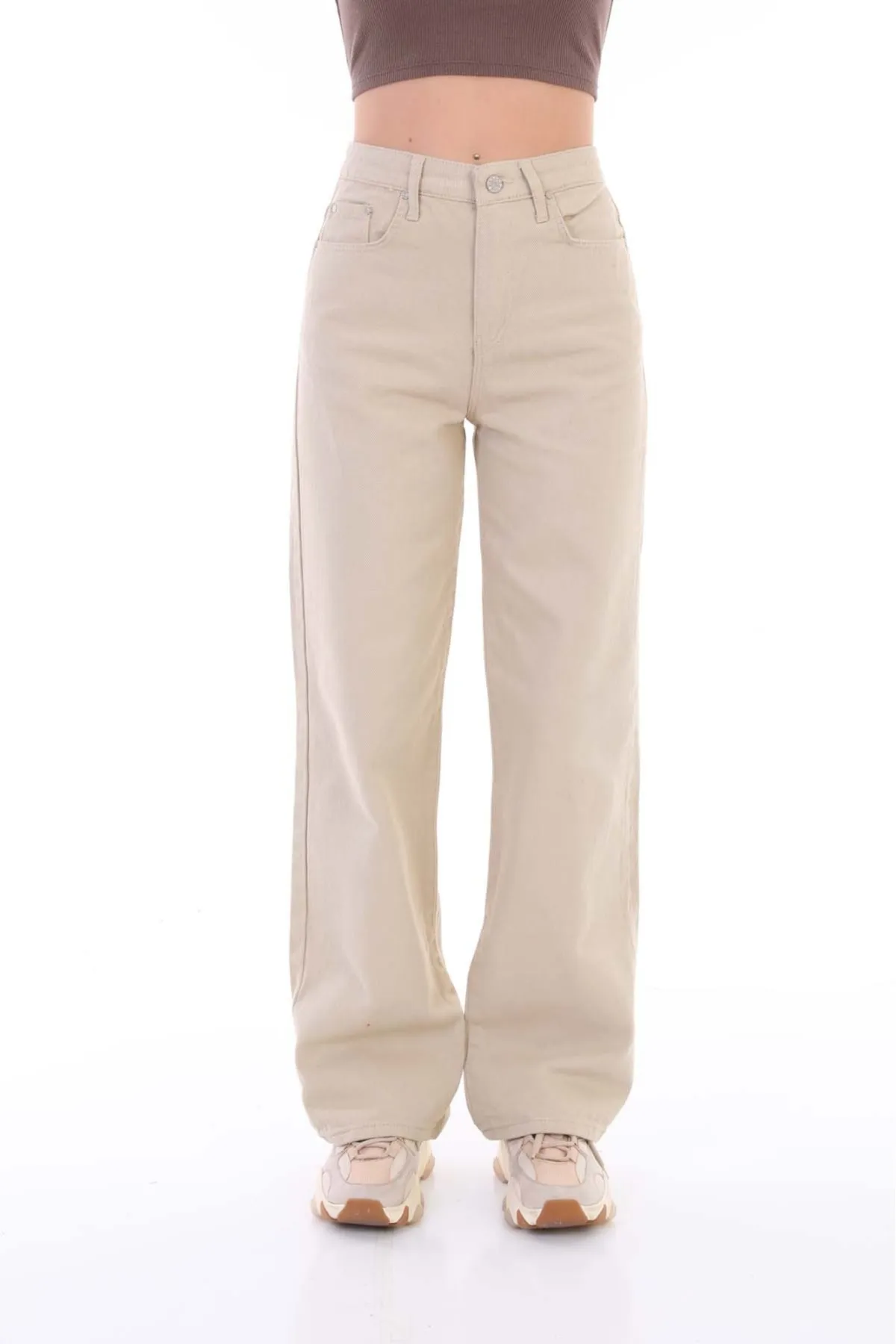 BİKELİFE  Beigefarbene Palazzo-Hose mit weitem Bein und hoher Taille für Damen