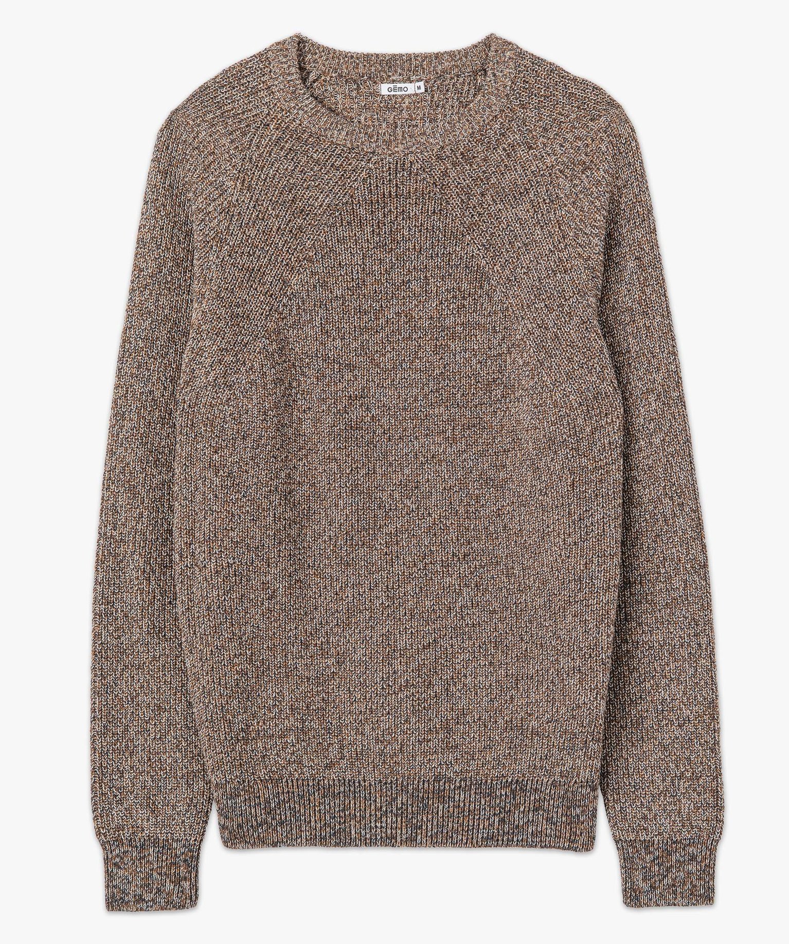 Pull homme à col rond en maille chinée ecru | GEMO