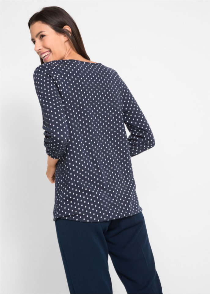 Baumwoll-Shirt mit U-Boot-Ausschnitt, 3/4-Arm