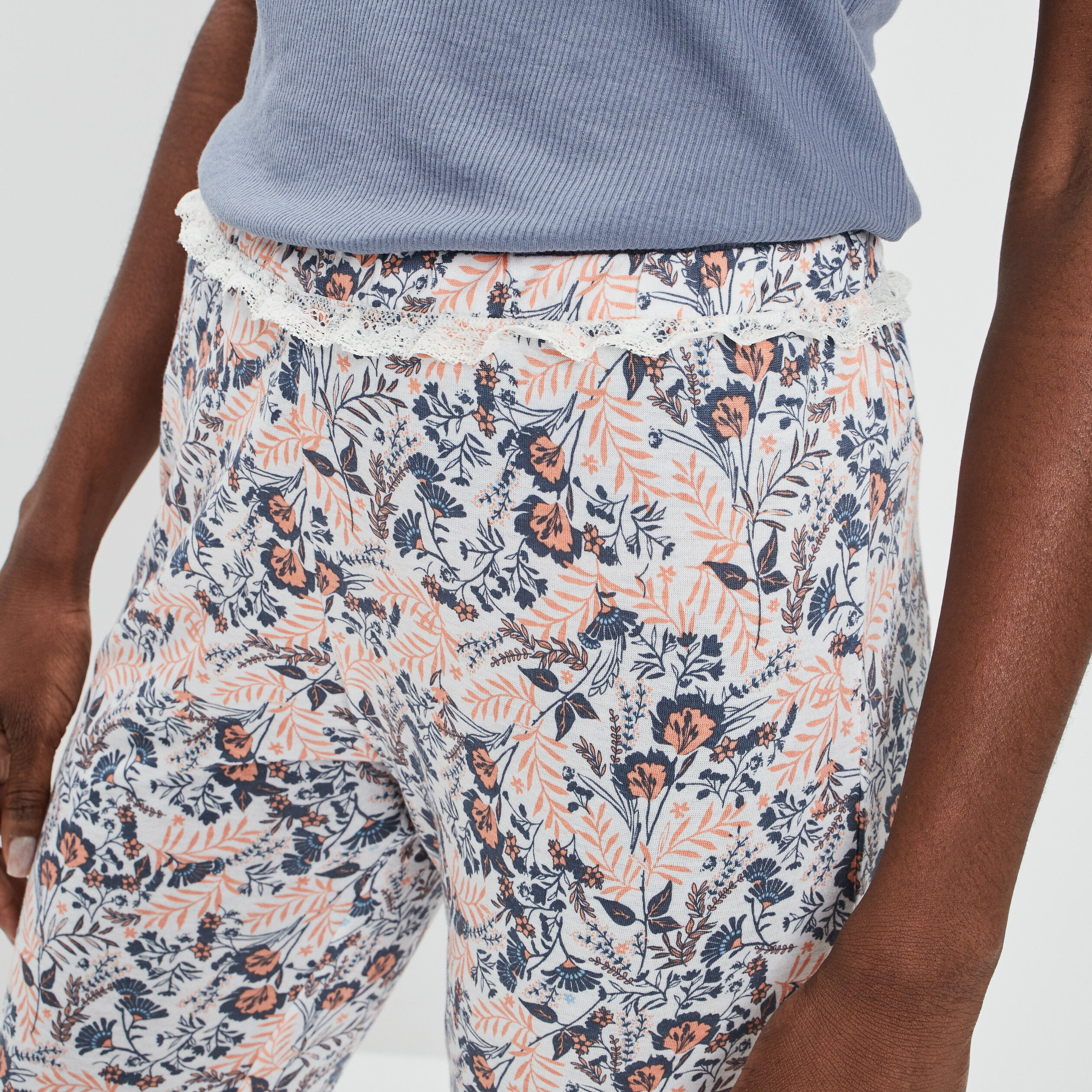 Pantalon pyjama liseré dentelle ecru femme | La Halle