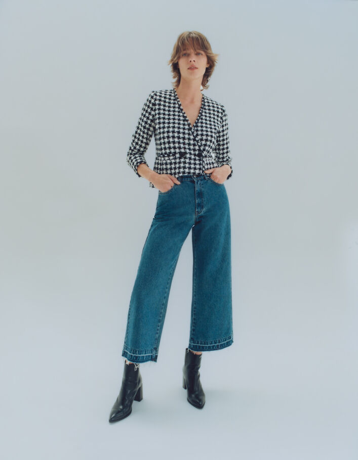 Veste noire effet tweed à motif pied-de-coq Femme