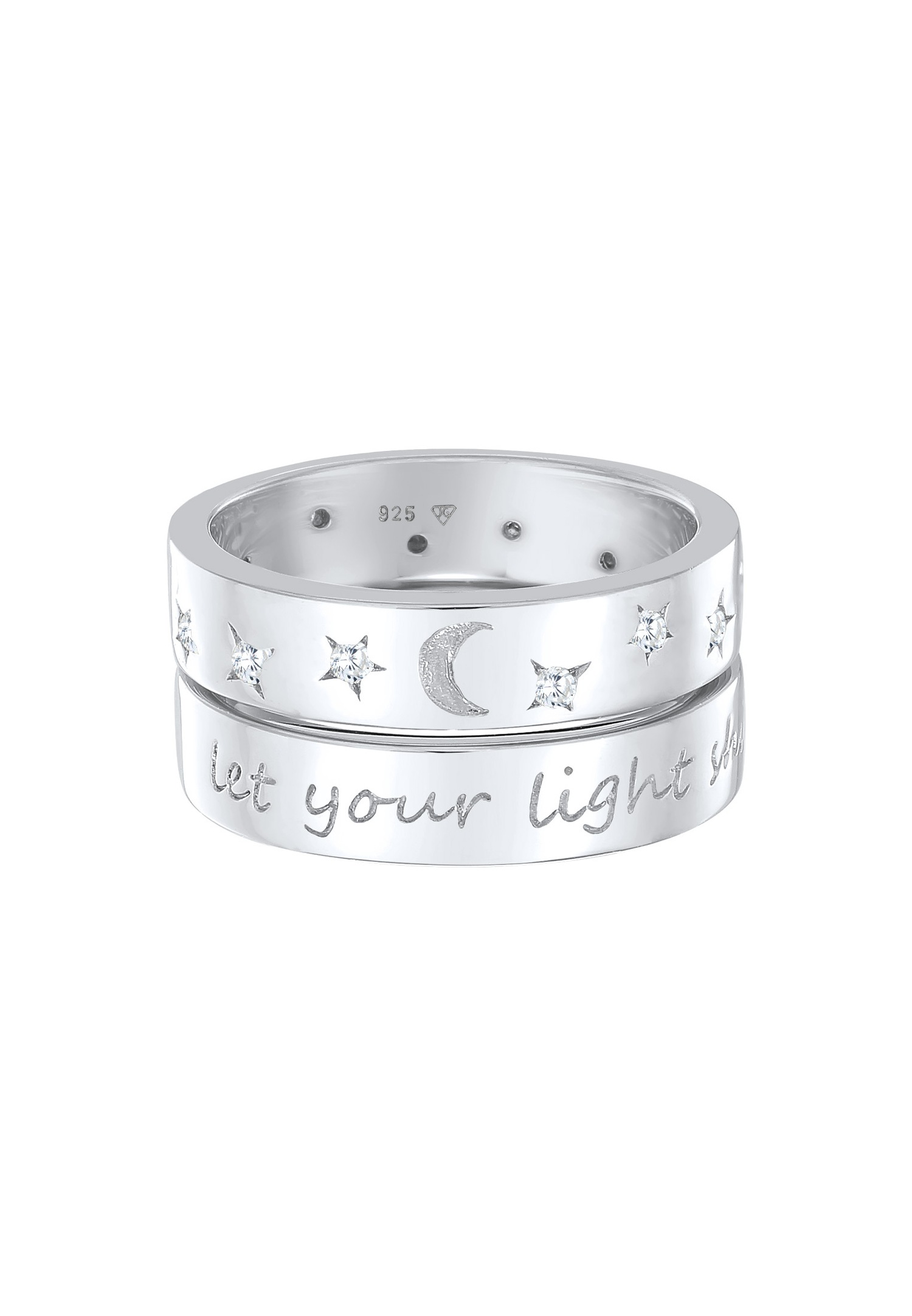 Elli Women's Astro 2-Piece Band with Cubic Zirconia Crystal in 925 Sterling Silver