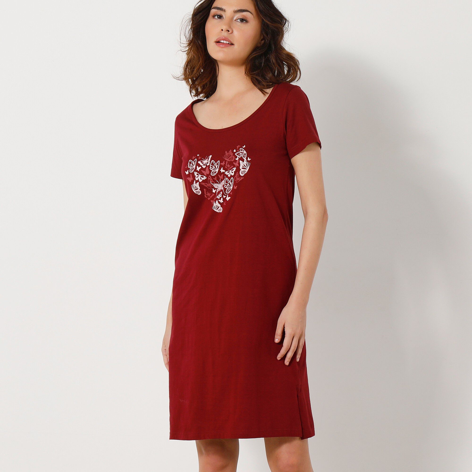 Chemise de nuit courtes manches courtes motif papillons