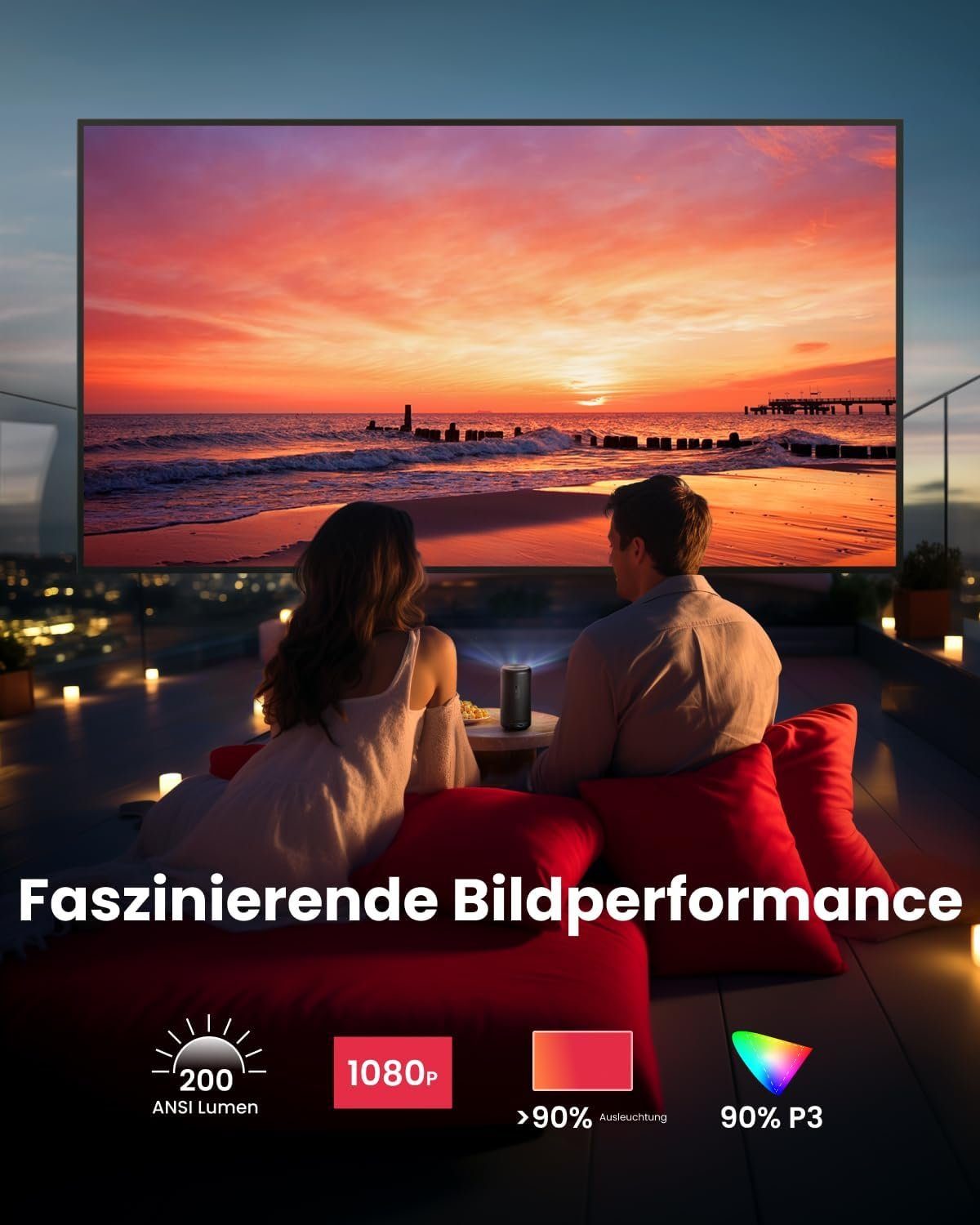 Nebula Capsule3 Mini,Smart WLAN, Portabler Projektor (200 lm, 1080p px, mit GTV Netflix Vorinstalliert Dolby Digital120-Zoll Bild,integrierter)