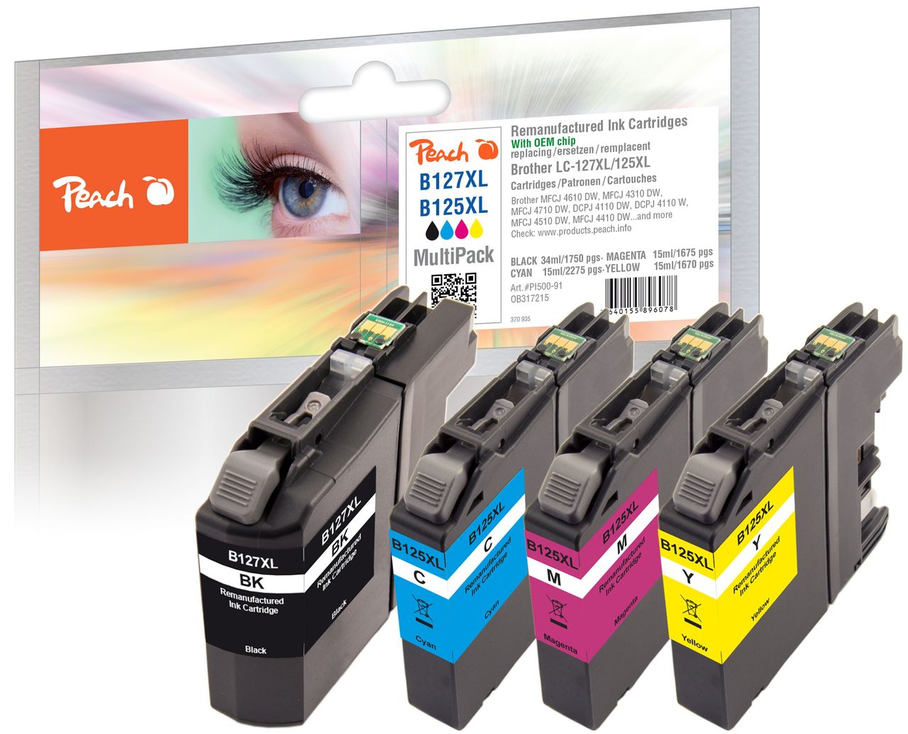 Peach Spar Pack Tintenpatronen ersetzt Brother LC-127XLVALBP