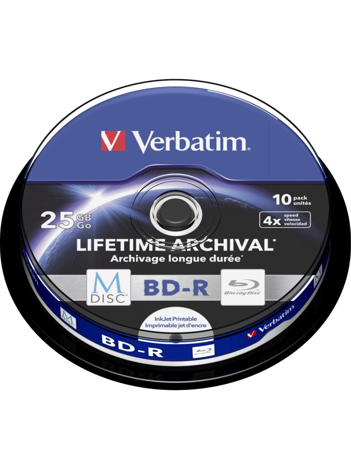 COFI 1453 Verbatim M-DISC BD-R 25GB/1-4x Cakebox (10 Disc) in blau günstig kaufen onesize