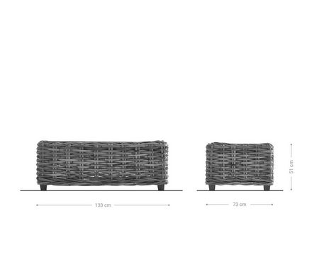 DELIFE Loungesofa Nizza, Rattan white washed 133x73 cm Glasplatte Loungetisch