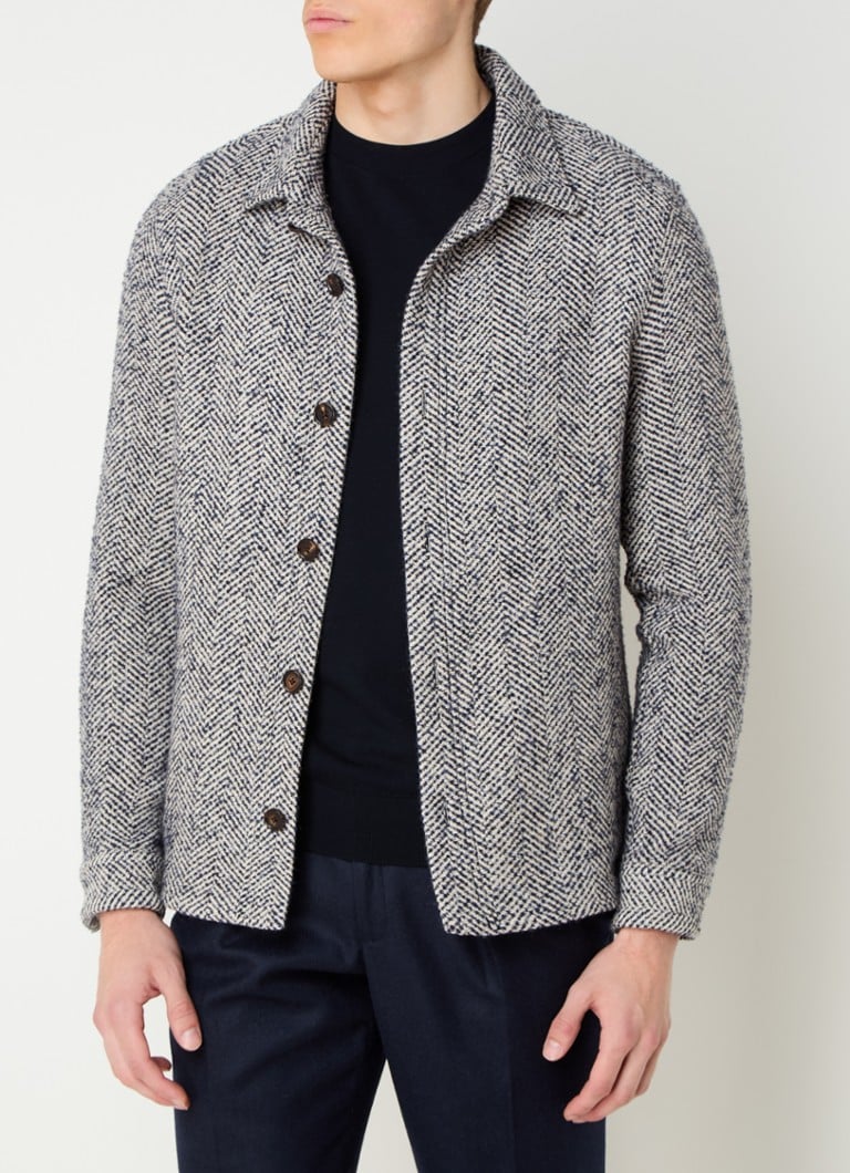 Cămașă Profumo din amestec de lână, cu croială clasică și model în spic de herringbone.
